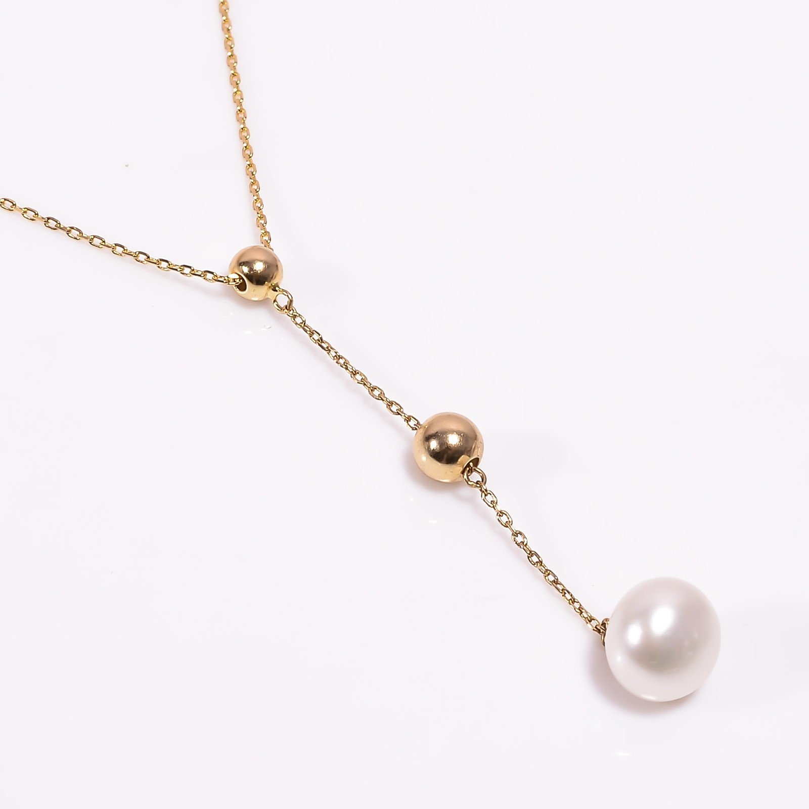 AAA White Biwa Pearl Gold Plated Necklace 925 Sterling Silver 15.5-17″ P-701