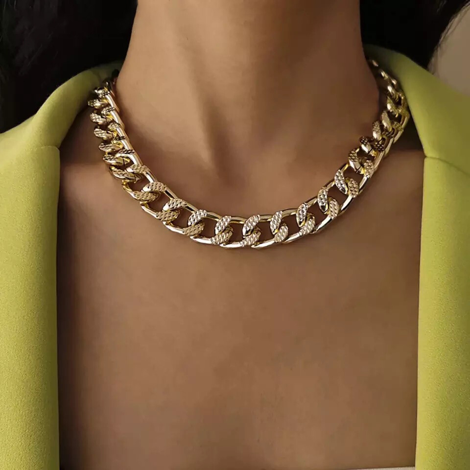 Cadenas de Oro ® Cubana 14K Joyeria Italiana Moda Collar Gargantilla para Mujer