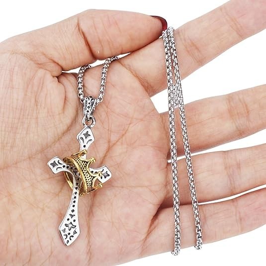 Collar con colgante de cruz de plata para hombre y mujer cadena acero inoxidable