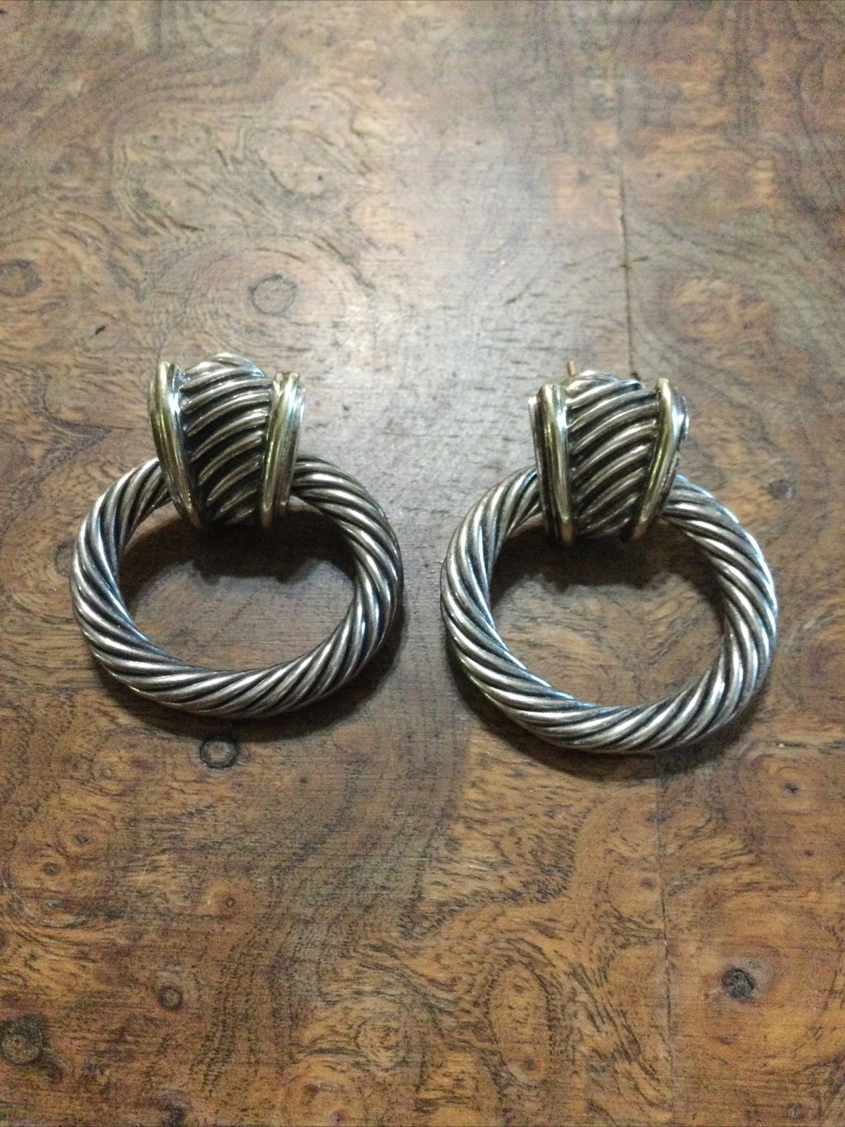 David Yurman Sterling Silver 14k Gold Jumbo Door Knocker Cable Earrings