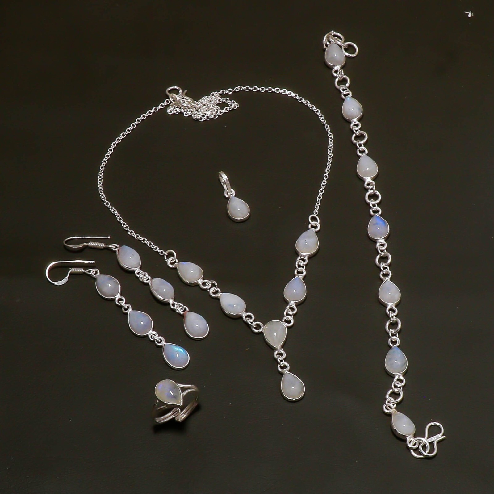 Rainbow Moonstone Gemstone 925 Silver Handmade Jewelry Set