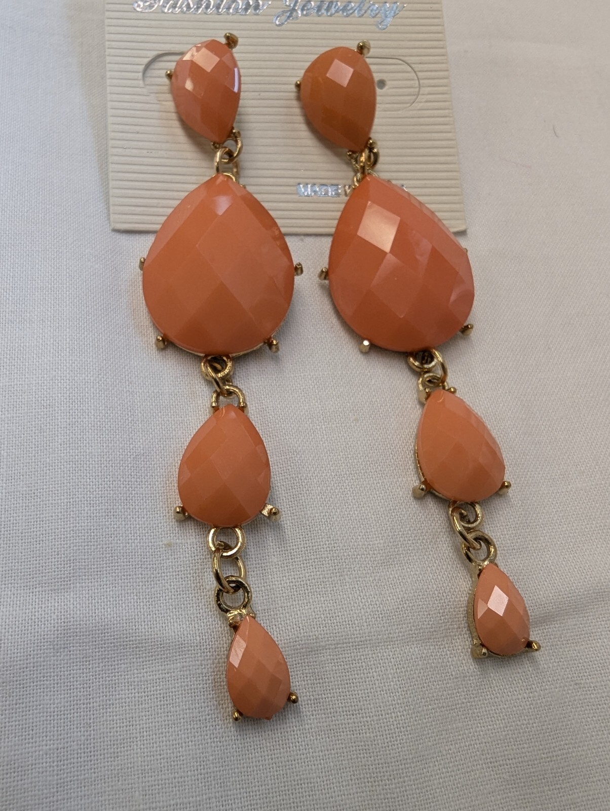 4 Pairs Colorful Dangle Post Earrings 3 inches Long Pink, Green, Orange, Yellow