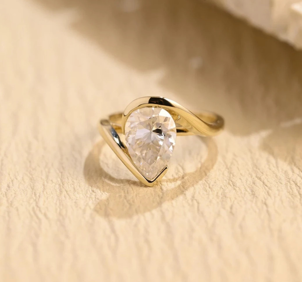 Lab Grown Diamond Engagement Ring Pear Cut Ring 9k solid gold ring gifts for her