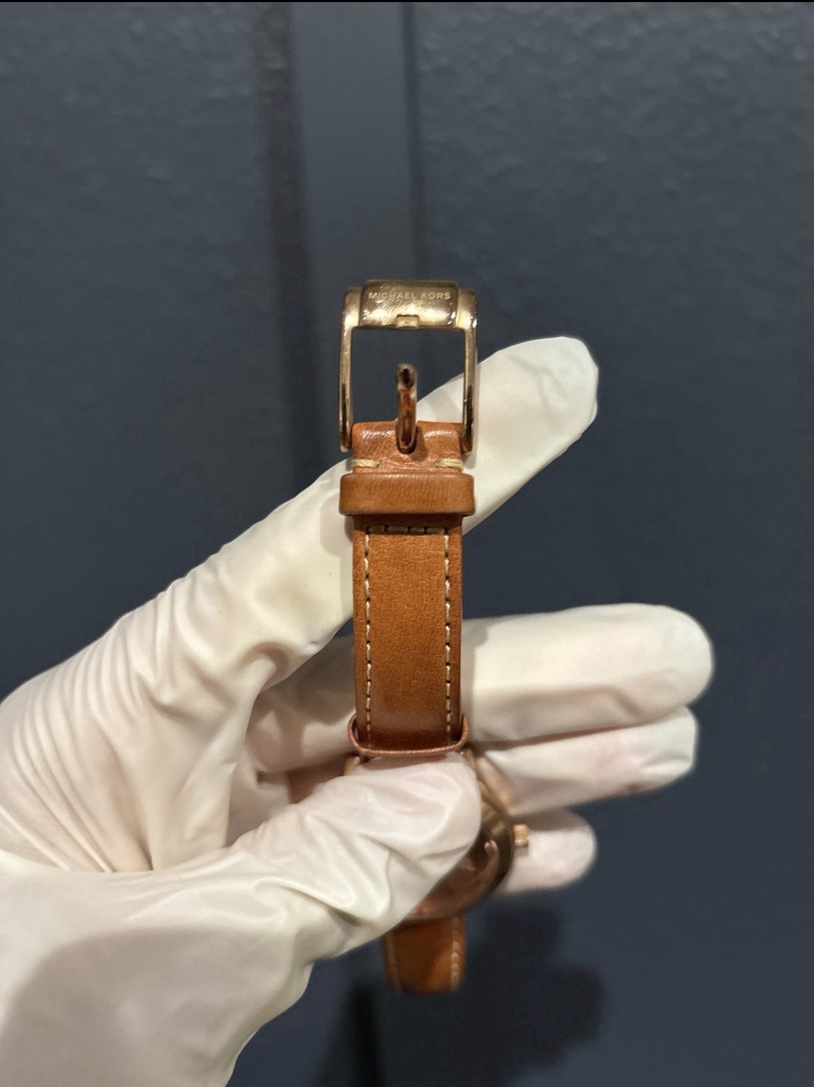 Michael Kors Slim Runway MK3425 Rose Gold Tan Leather Watch Women NEEDS BATTERY