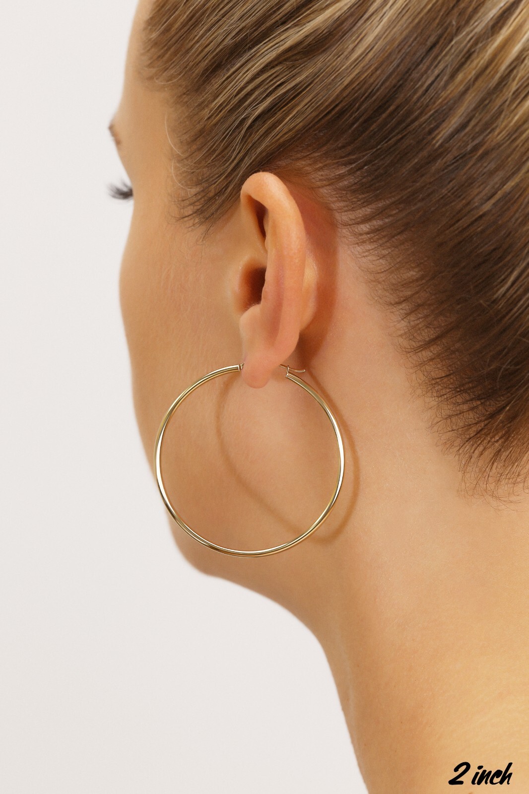 14K Real Solid Gold 2″ Large Big Round Hoop Earrings Lightweight Large Hoops