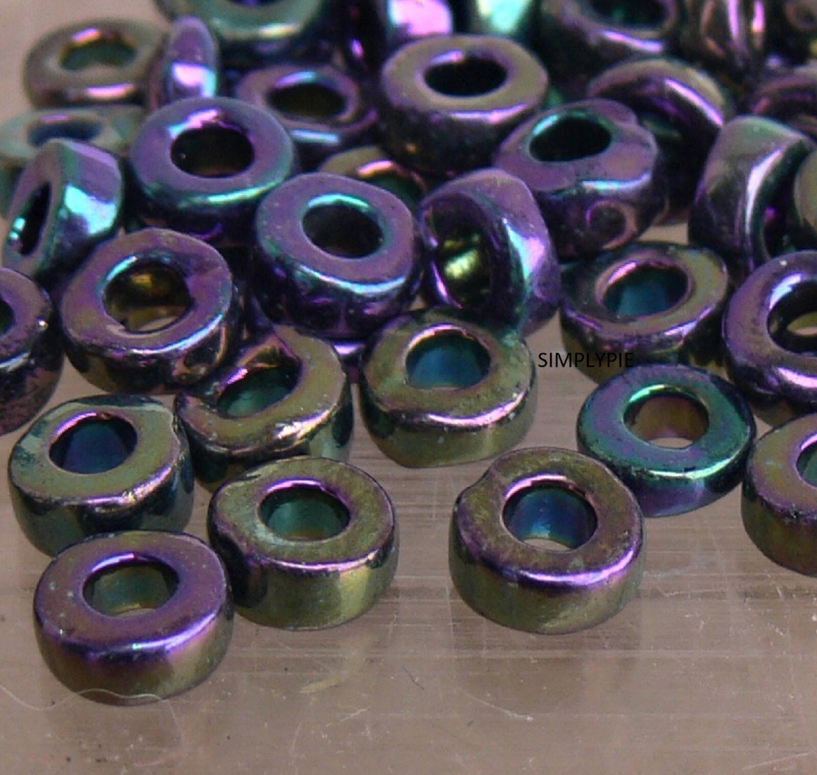Iris Purple Large Hole Flat Spacers 50 Pcs Czech Glass Beads