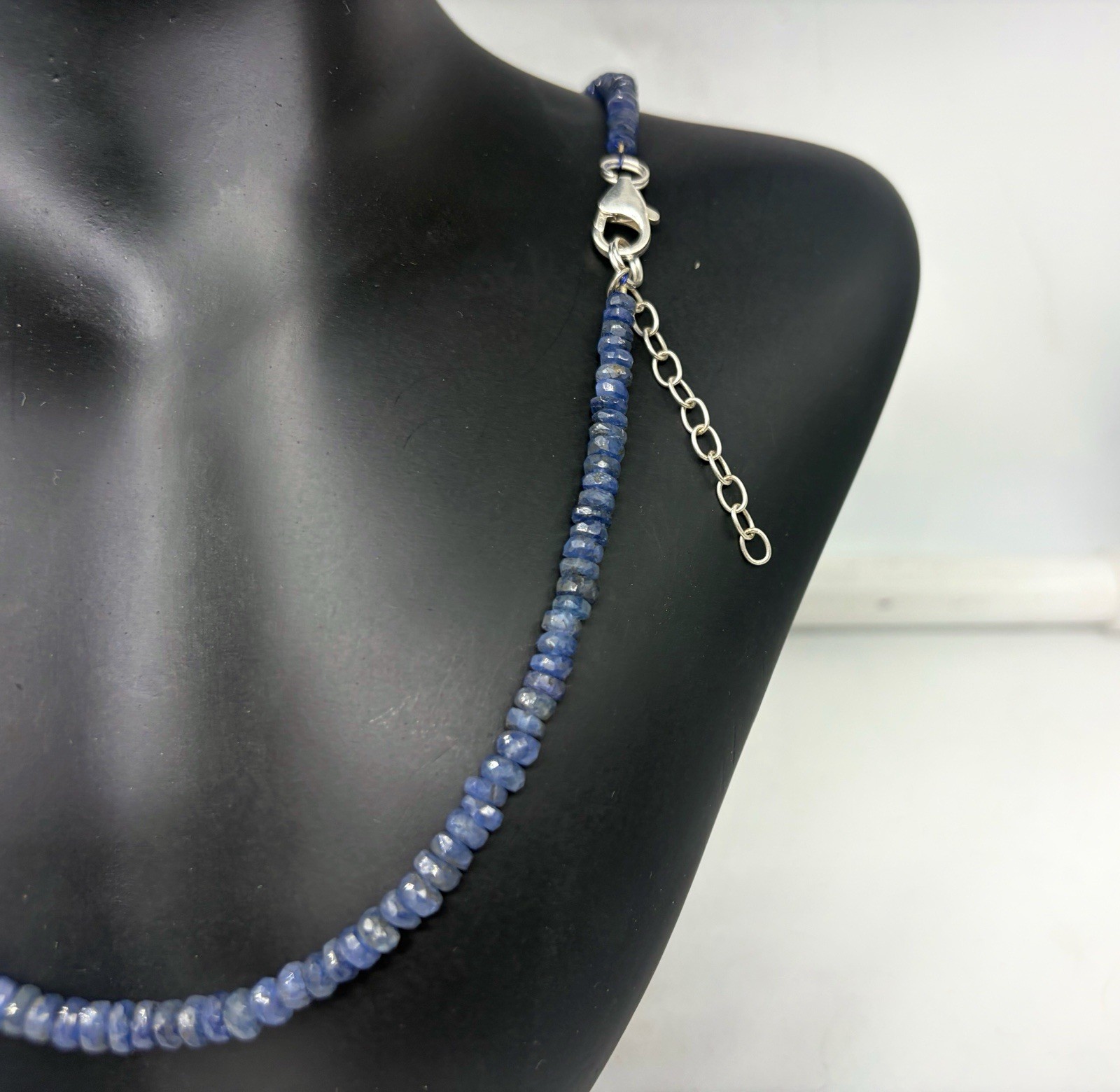 Burmese Blue Sapphire Necklace 20” 4–5mm Faceted Sterling Silver Clasp
