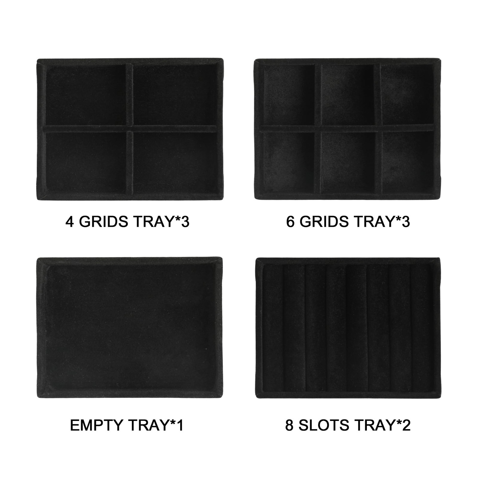 Frebeauty Small Jewelry Organizer for Drawer,Set of 9 Mixed Set 9, Black