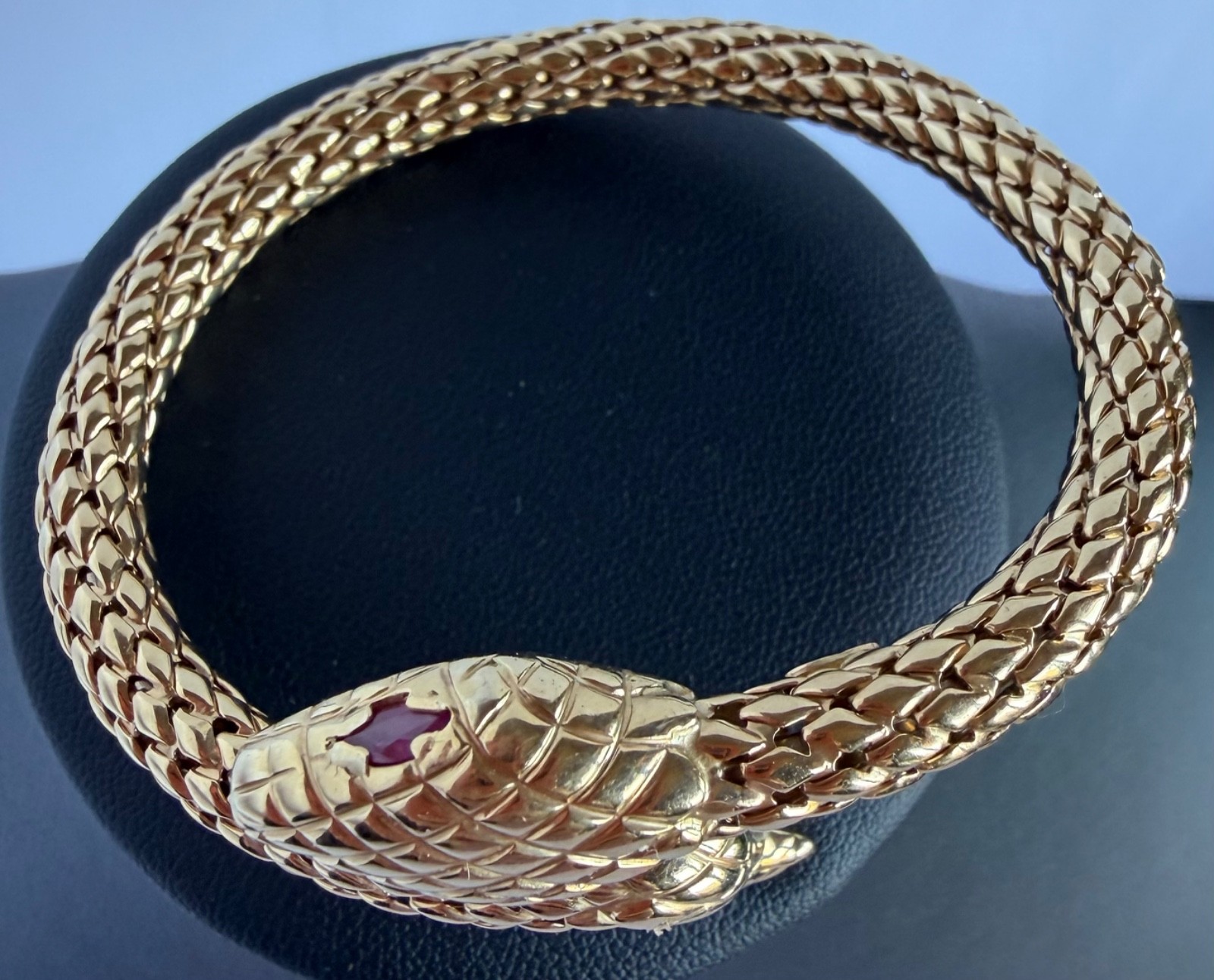 14K Snake Bypass Bangle Bracelet with Ruby Eyes – Made in Italy