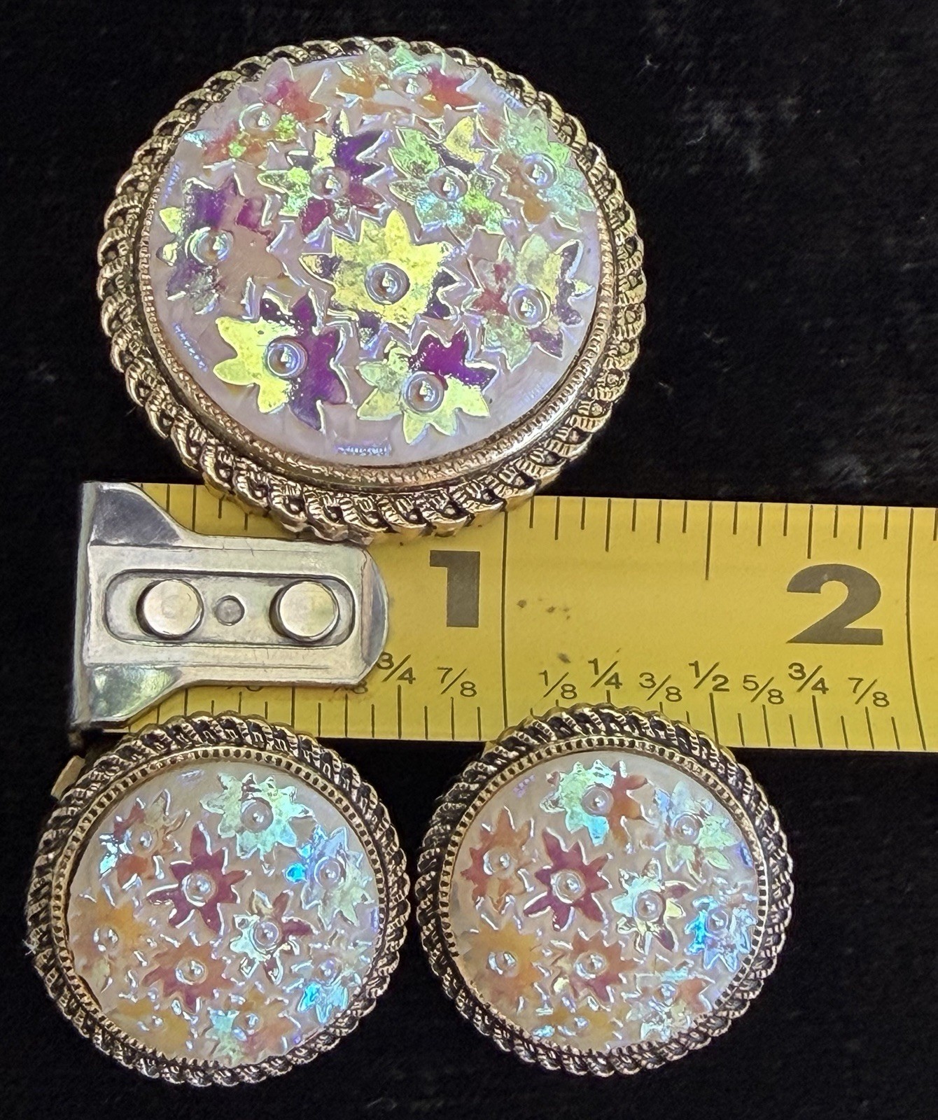WEST GERMANY molded glass ab star clip Earrings Scarf clip vintage jewelry set