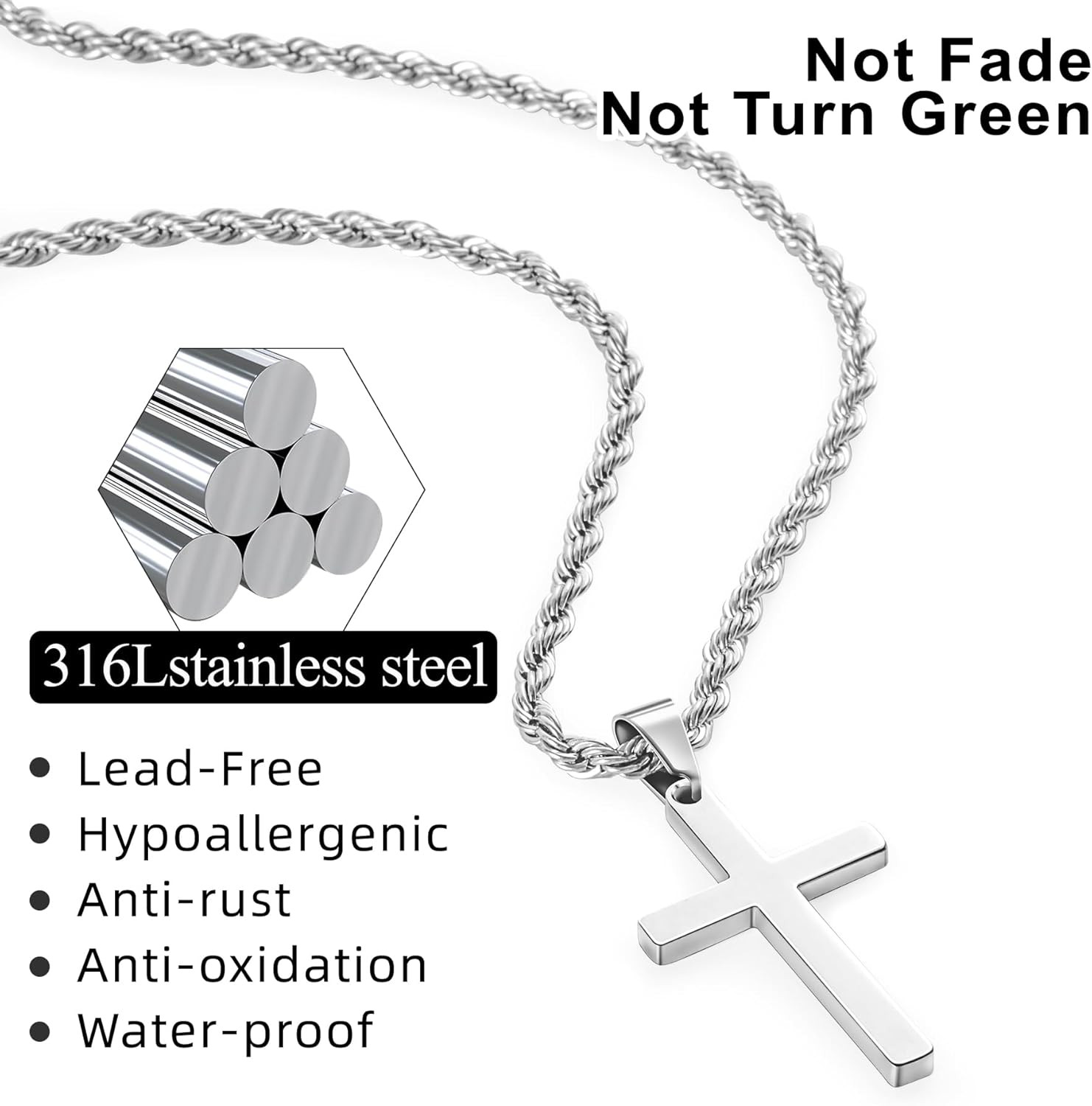 4Pcs Cross Necklace for Men Teen Boys,Stainless Steel Chains for Men Layered Nec