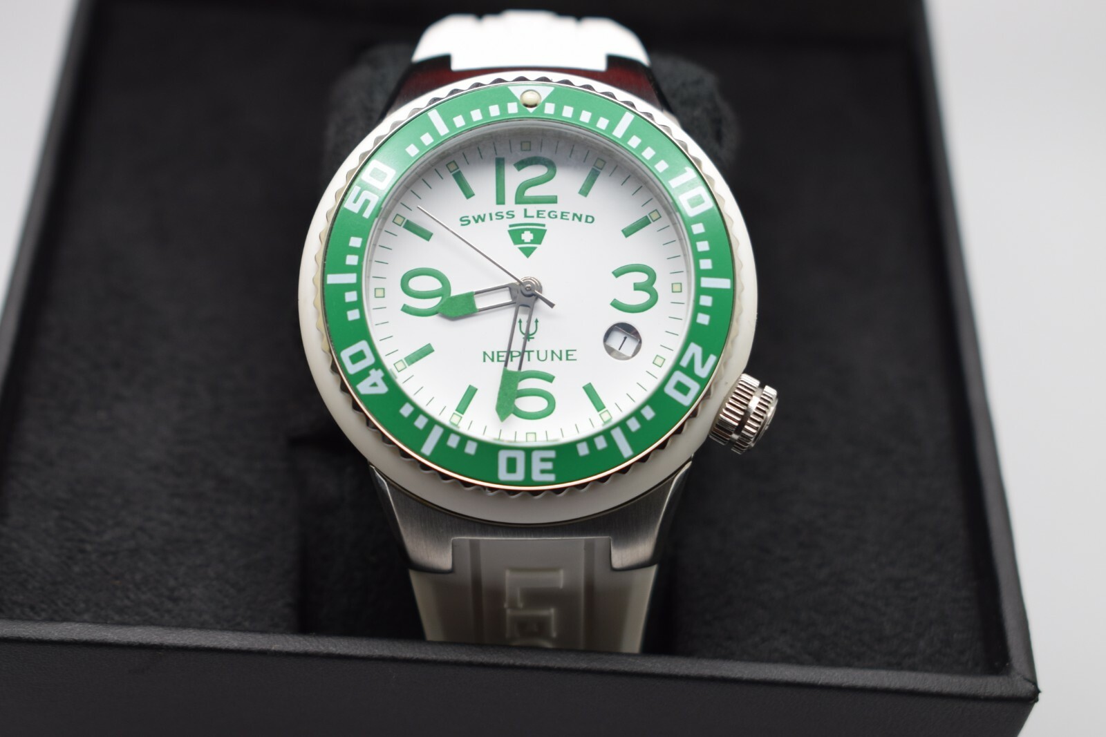 Swiss Legend Neptune Watch White Silicone Green Luminous Indices