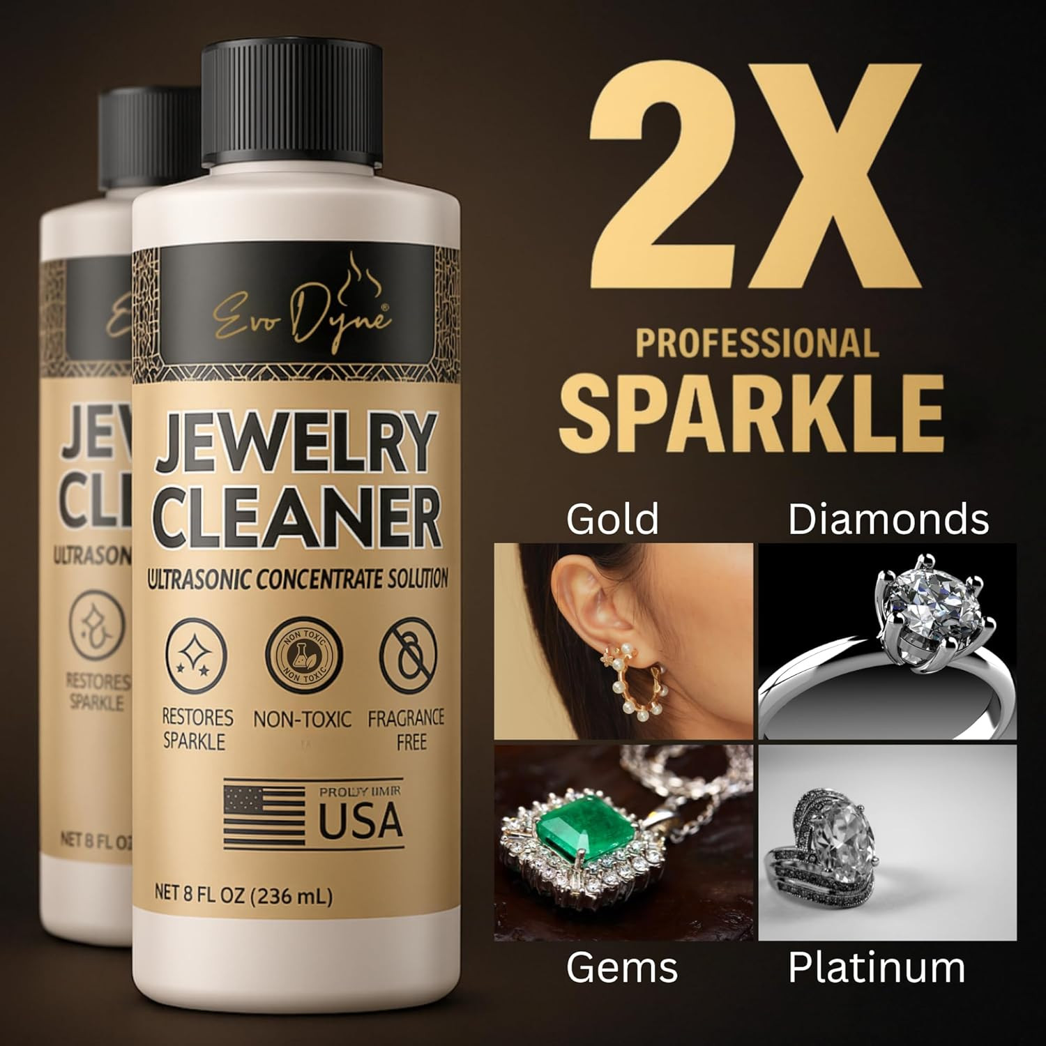 Ultrasonic Jewelry Cleaner Solution (16Oz) Concentrated Jewelry Cleaner for Diam