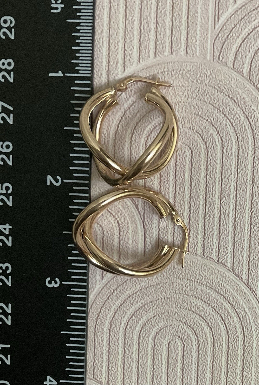 Italy 925 Sterling Silver Gold Vermeil Triple Twist Hoop Earrings Latch Back