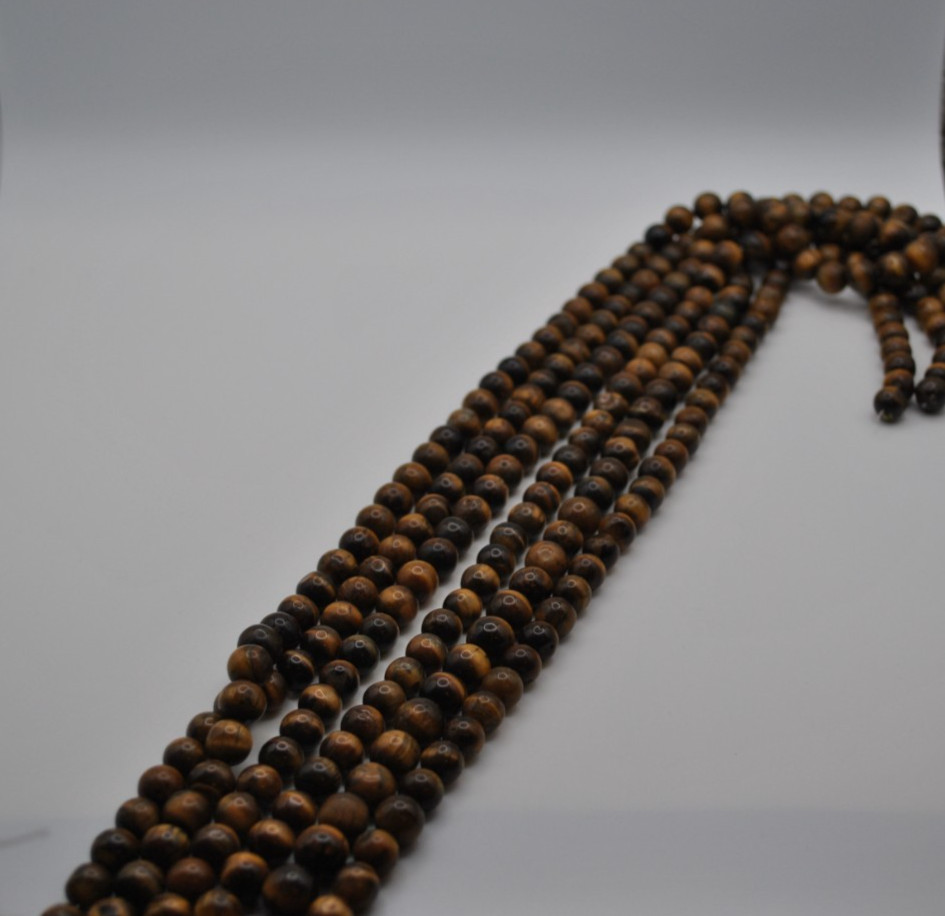 Tiger Eye Round Gemstone Strand with Smooth Gr Cut Stones (No Clasp)