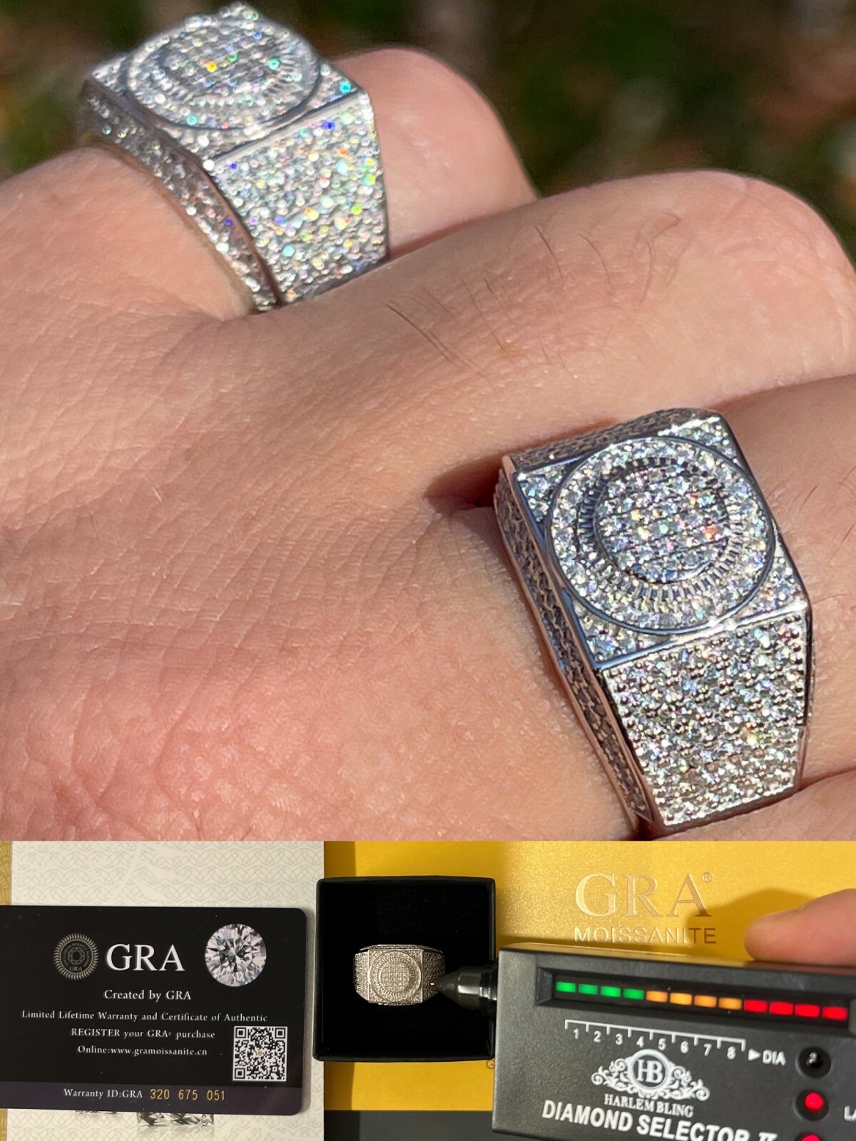 Real 925 Silver Mens Hip Hop Square Iced MOISSANITE Ring – Passes Tester W. GRA