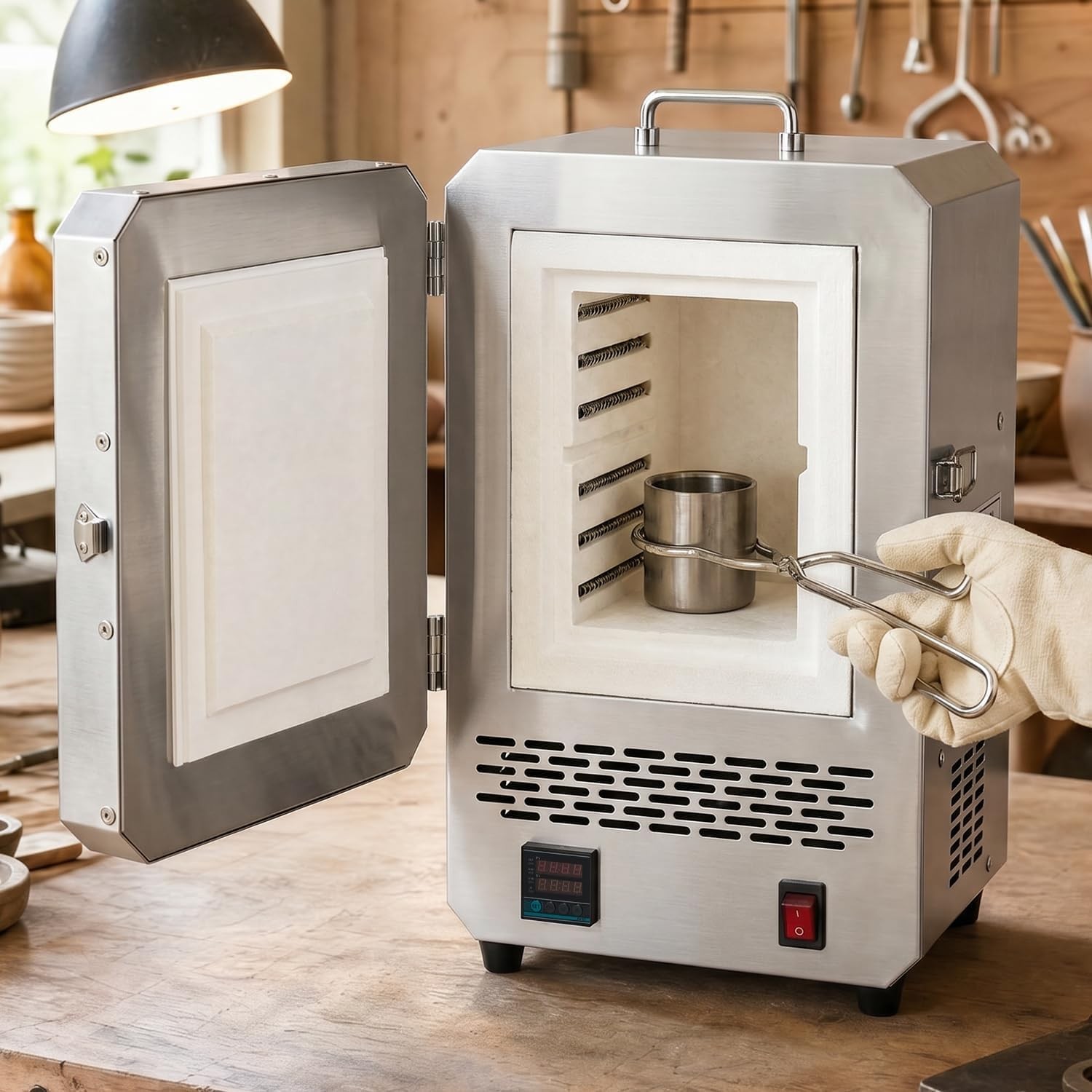 Tabletop Electric Kiln 1500W 2192℉ for Wax Casting Metal Jewelry Melting Furnace