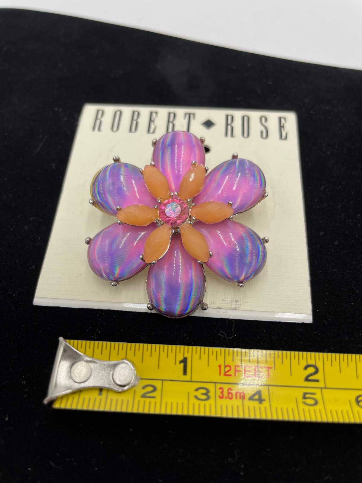 Vintage Robert Rose Flower Pin Brooch Purple Pink Orange New on Card