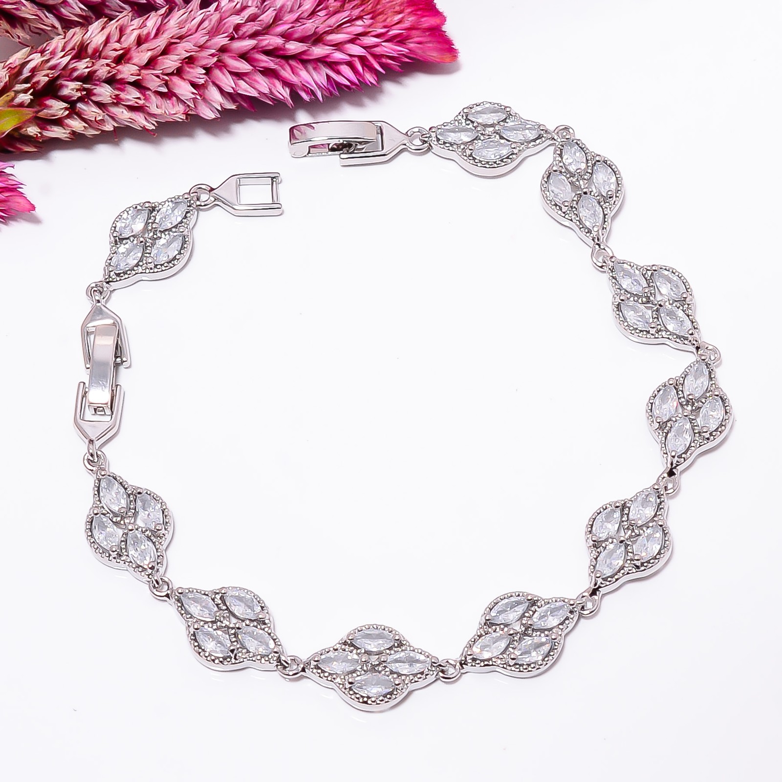 White Topaz 925 Sterling Silver Adjustable Bracelet 7-8″ B130121, Gift for her