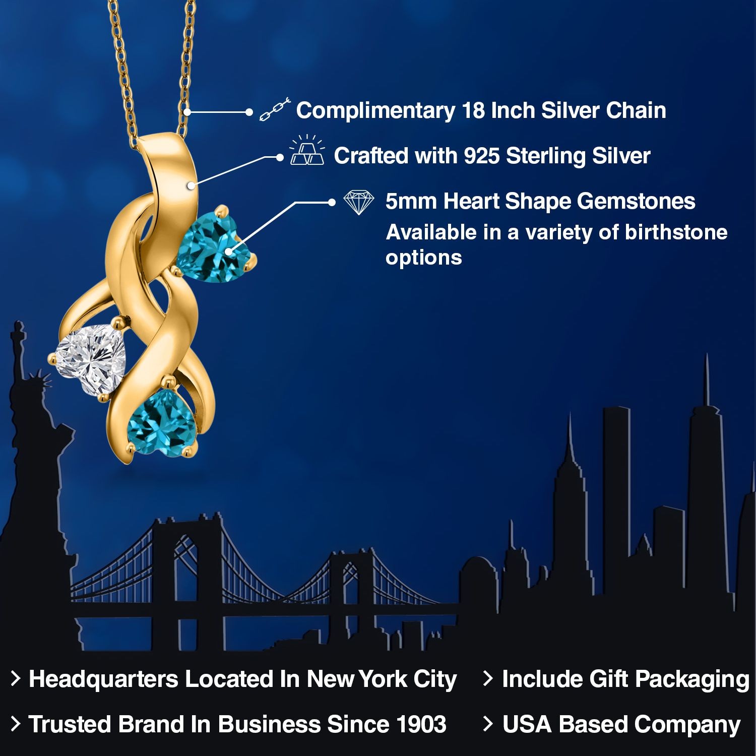 1.54 Ct Lab Grown Diamond London Blue Topaz 18K Yellow Gold Plated Silver