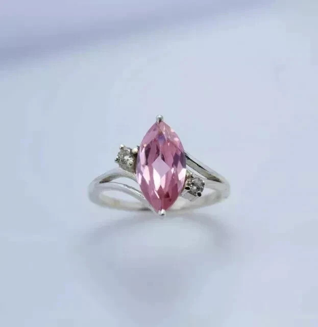 2.00Ct Marquise Cut Lab-Created Pink Sapphire Wedding Ring 14K White Gold Plated
