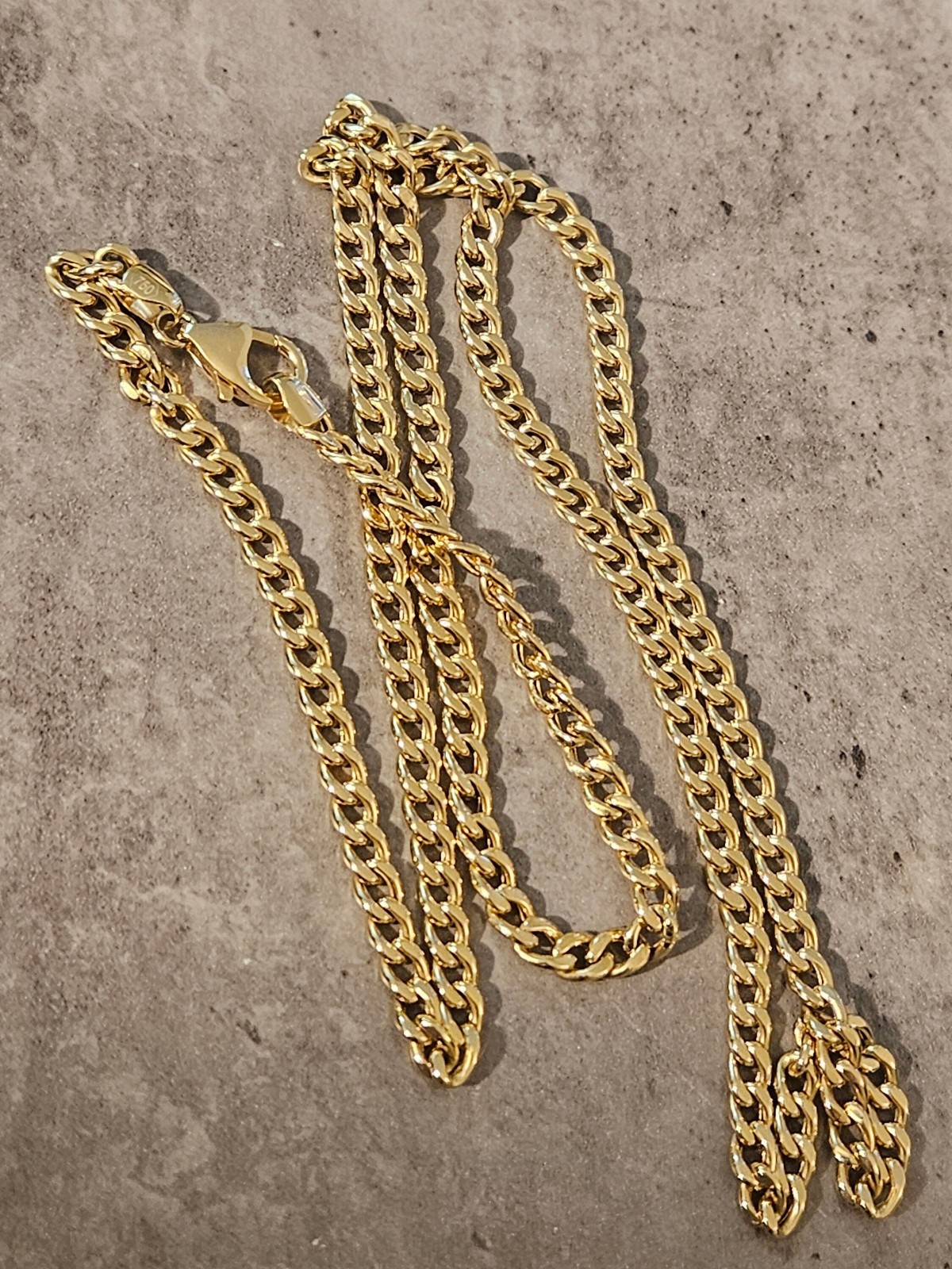 18K Solid Gold Cuban Link Chain Hollow Necklace 3.2mm 9.9 grams 24″