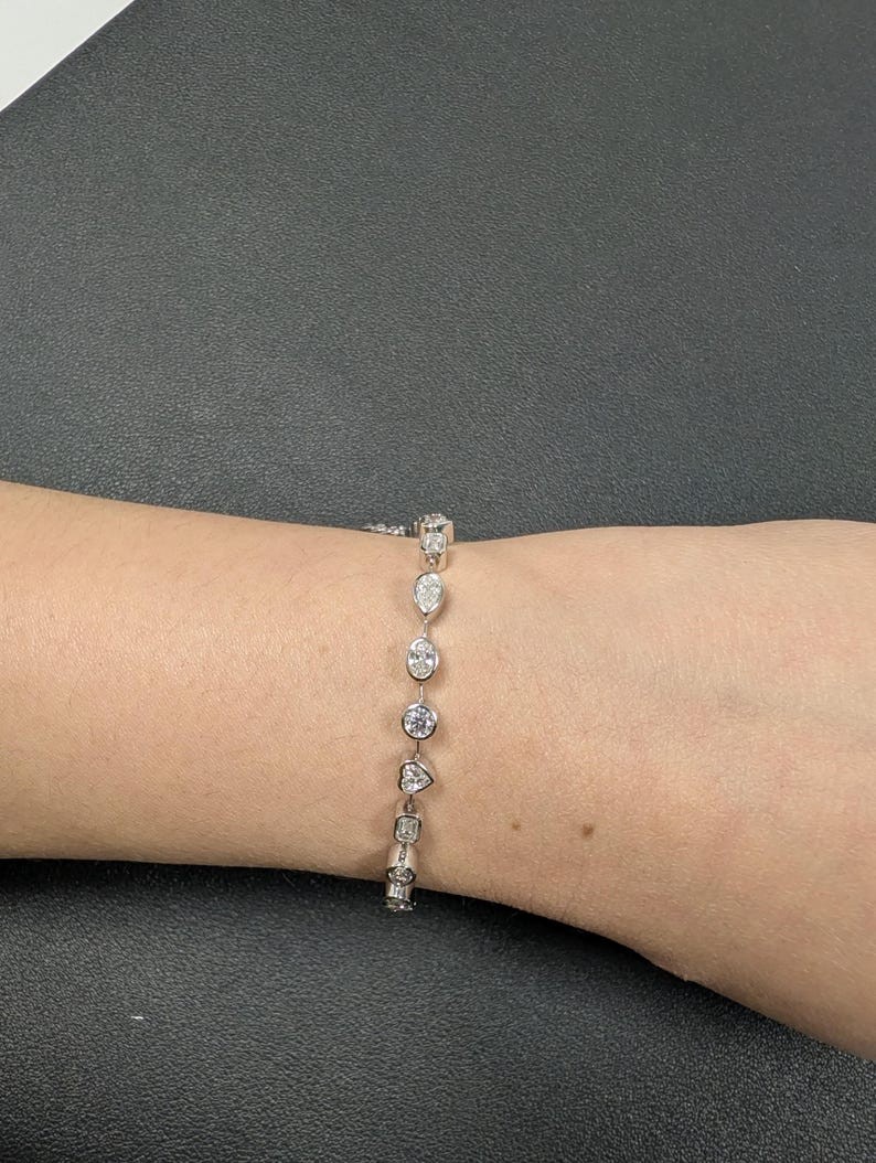 Lab Grown Tennis Bracelet Women Wedding Gift 925 Sterling Silver 14K Polish