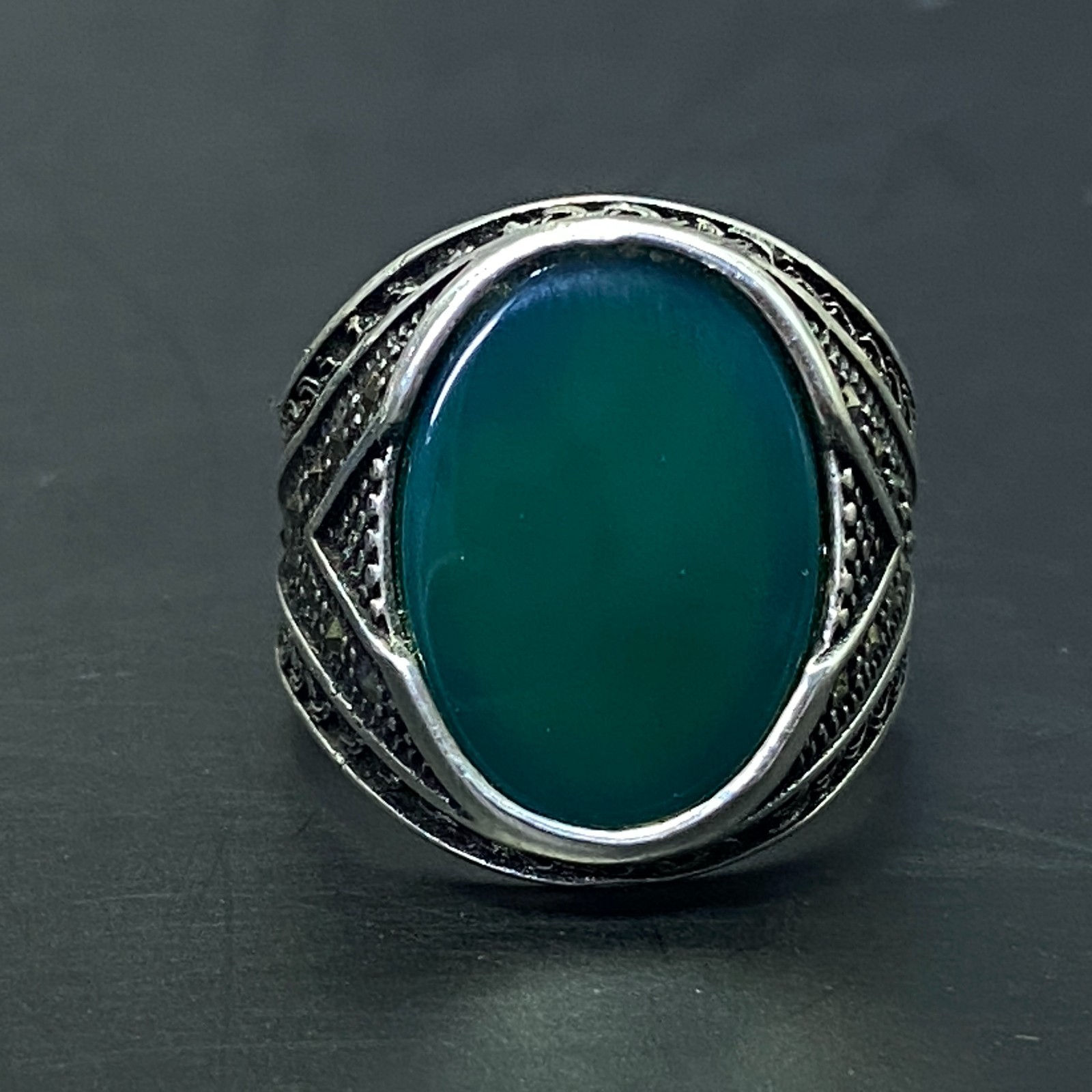 AAA 925 sterling silver ring natural flate green agate aqeeq akik stone all size