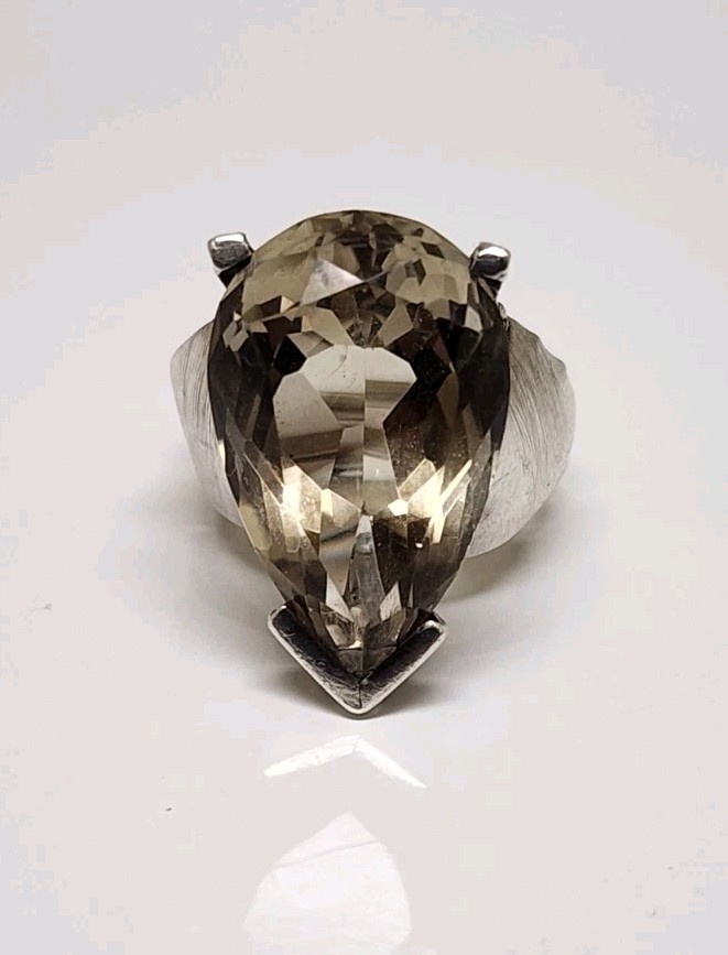 Large Champagne Quartz Statement Ring Pear Cut Light Smoky Quartz Silver…