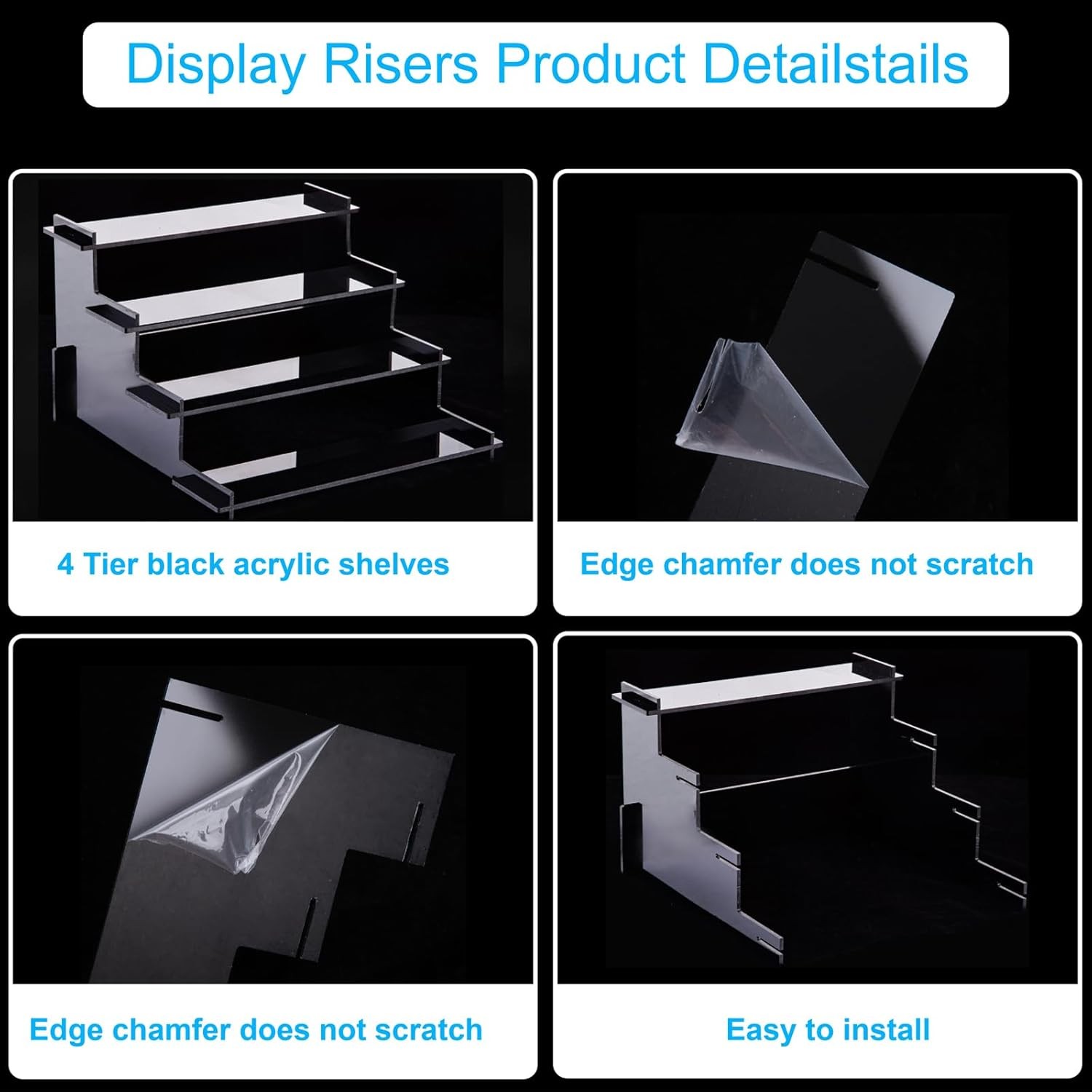 4-Tier Black Acrylic Display Risers Perfume Organizer Cupcake Stand Funko POP Di