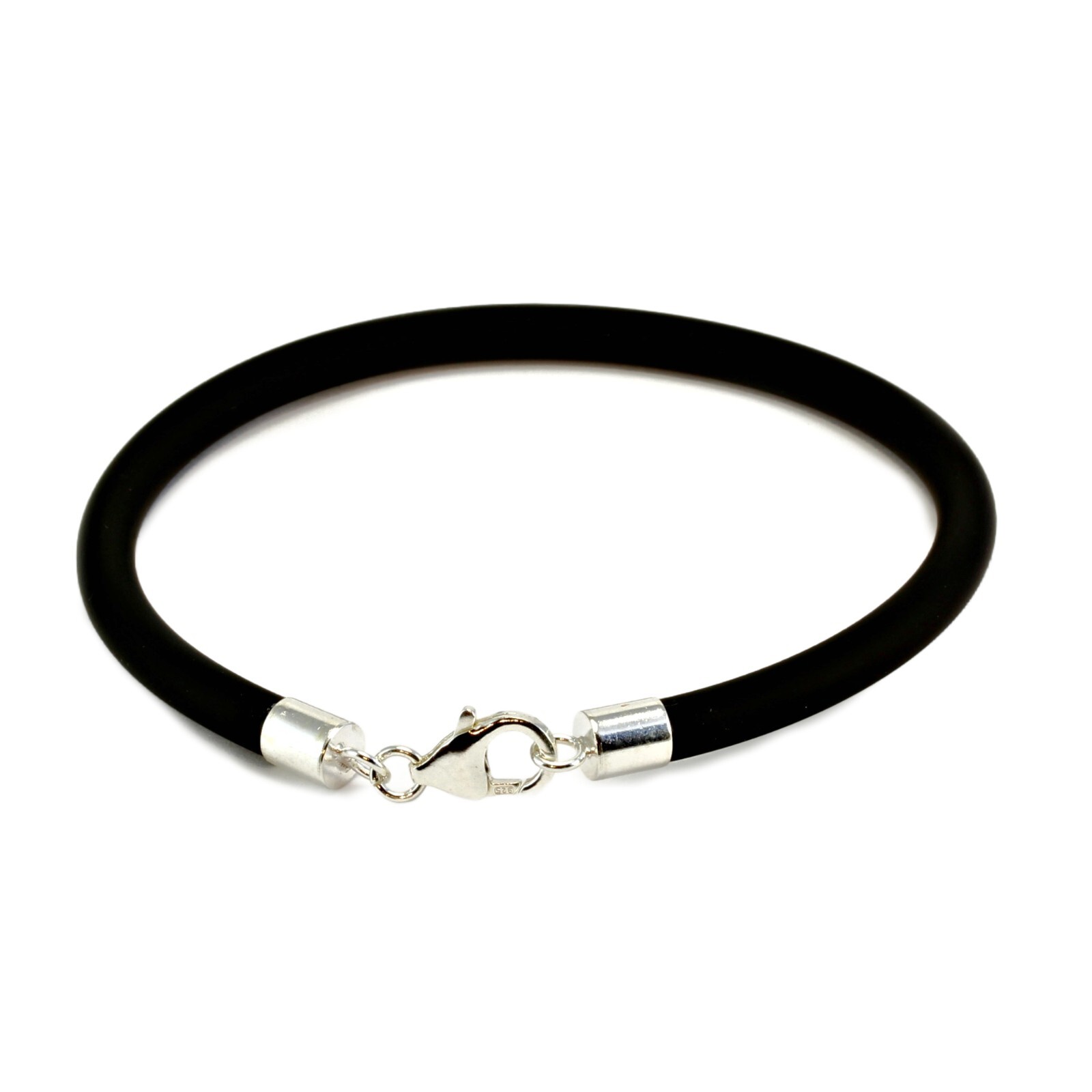 Men’s/Ladies Chunky Rubber Bracelet–5mm Durable Wristband-Sterling Silver Clasp