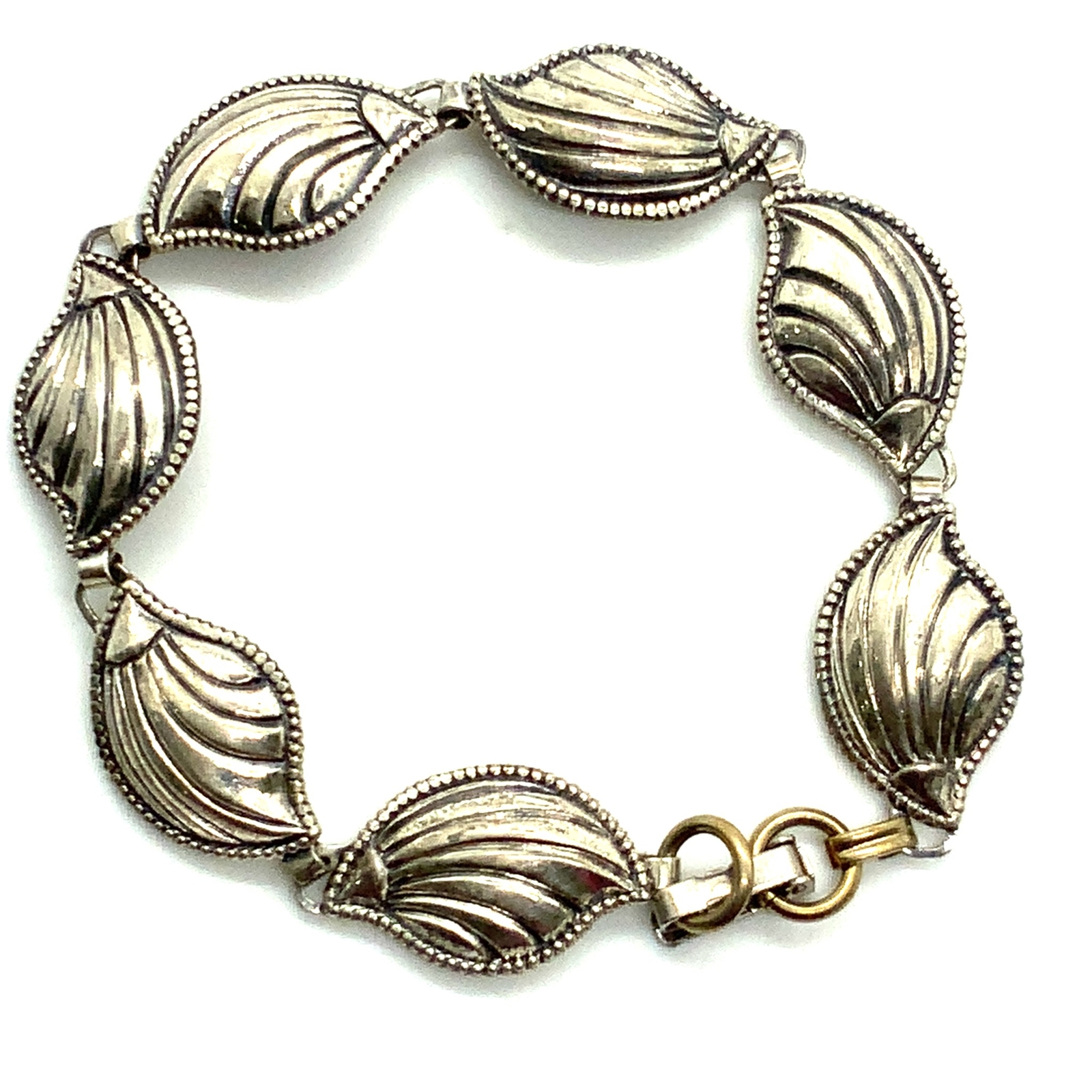 Vtg Sterling Silver Signed Beau Carved Shell Shape Pattern Link Bracelet 6 3/4