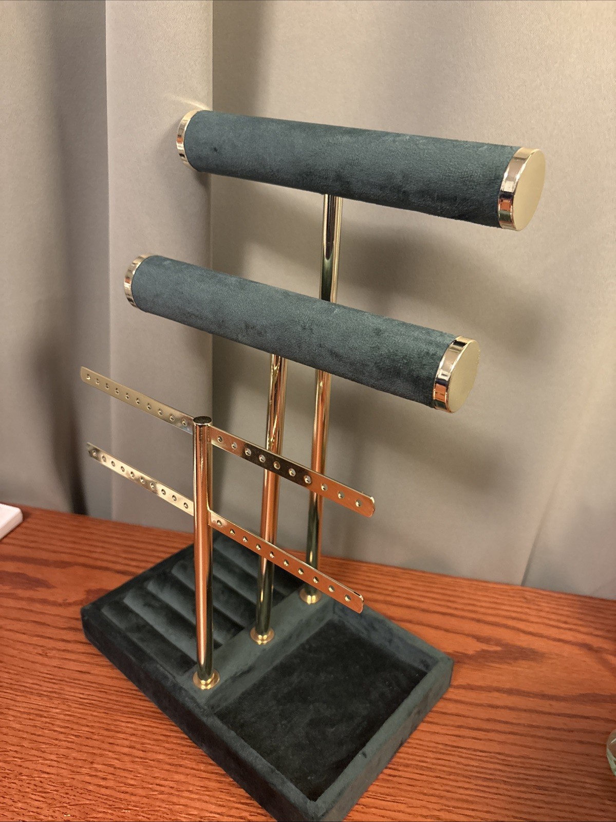 Vintage Jewelry Holder Tree Stand | Gold and Green Velvet