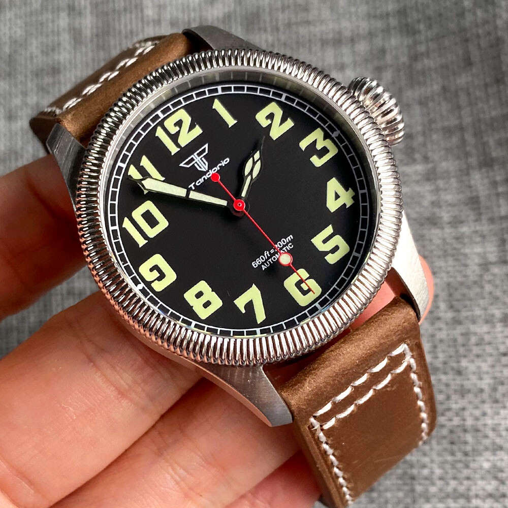 Tandorio 39mm Coin Bezel Pilot Black/Beige 20ATM Diver NH35 Automatic Men Watch