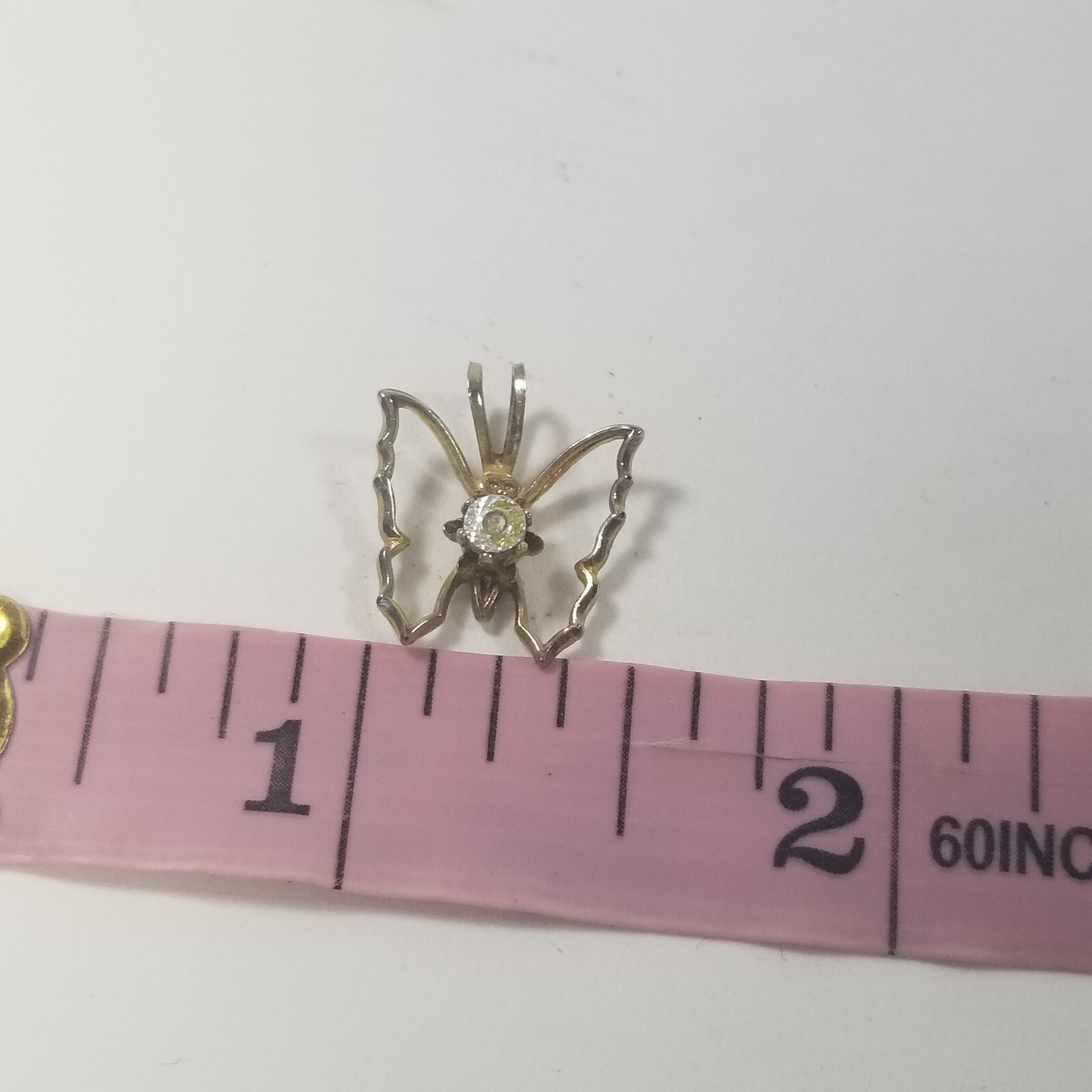 Vintage Pendant Small Mini Petite Rhinestones Butterfly Outline Gold Tone Metal