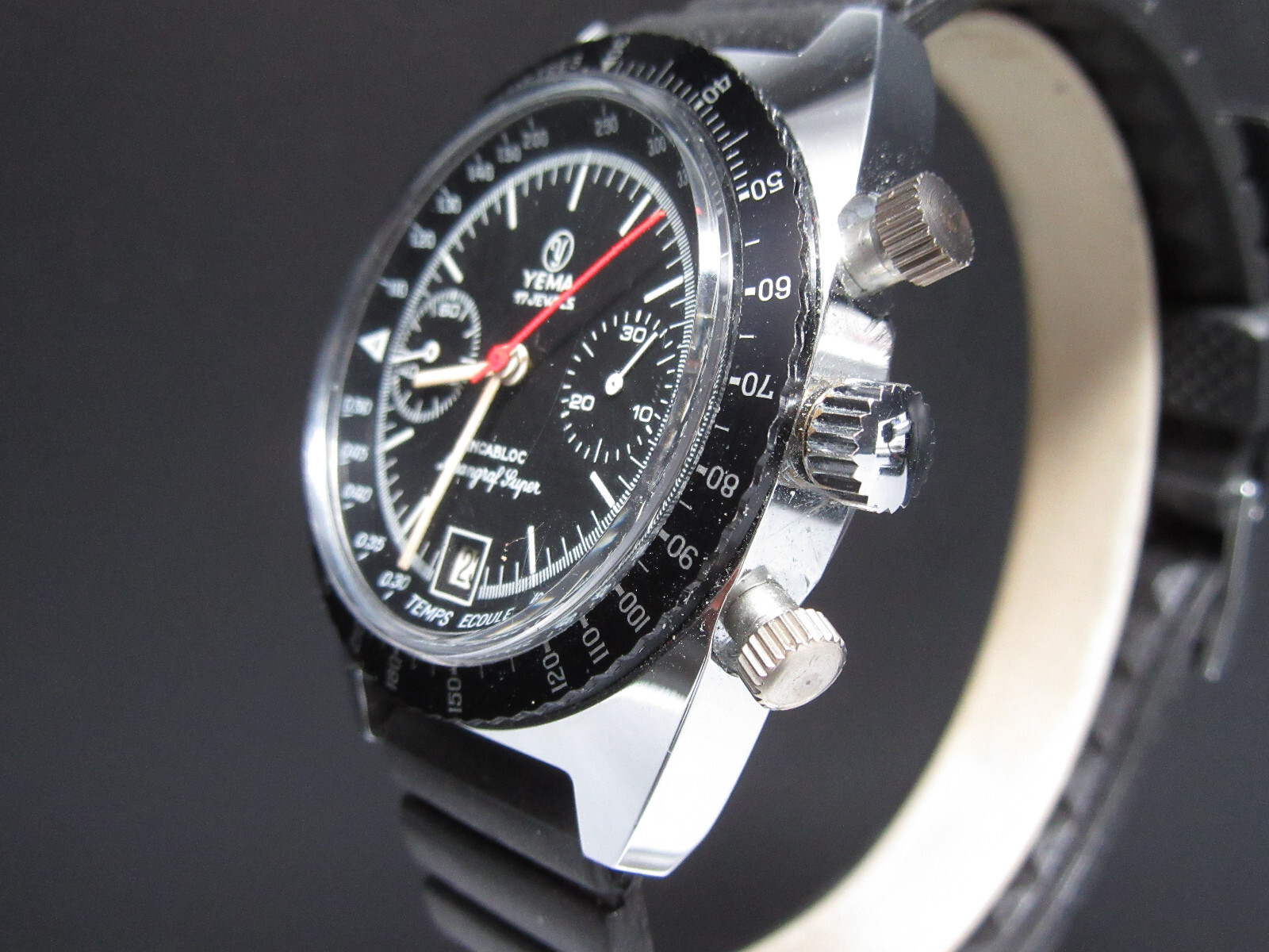 N57⭐⭐ Vintage ” YEMA Meangraf Super ” Chronograph Valjoux 7734 Watch ⭐⭐NOS