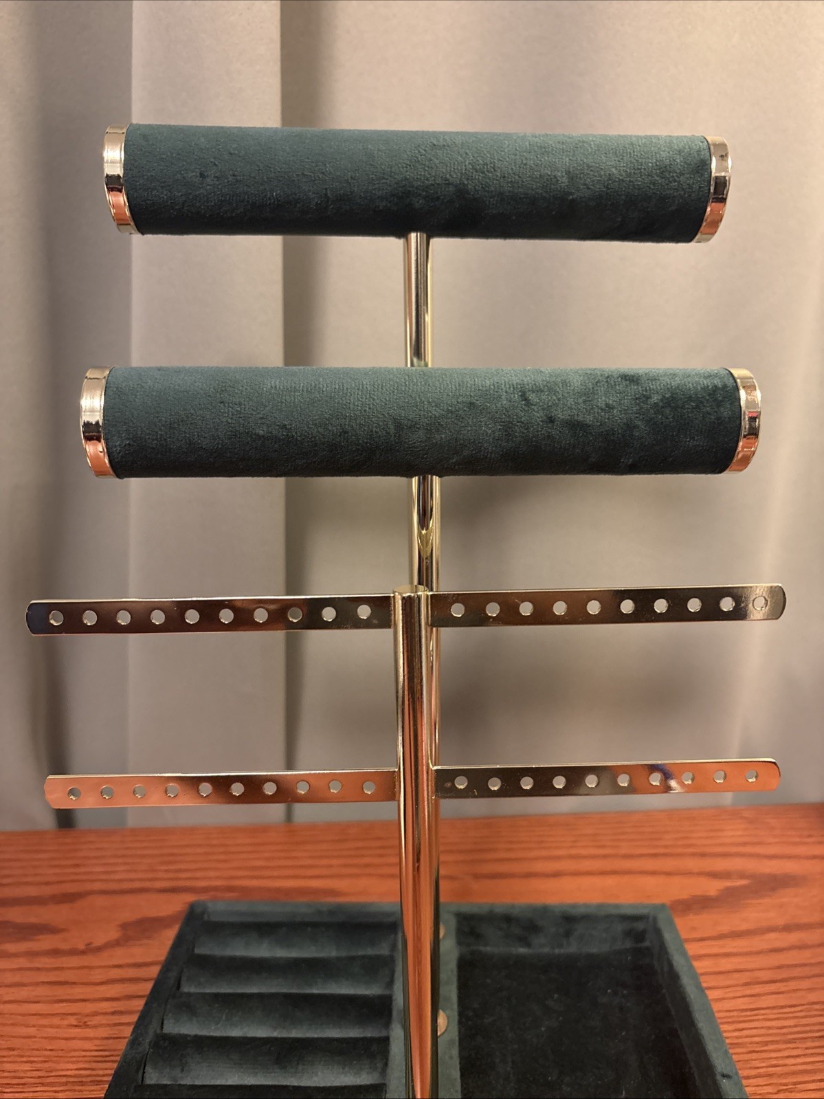 Vintage Jewelry Holder Tree Stand | Gold and Green Velvet