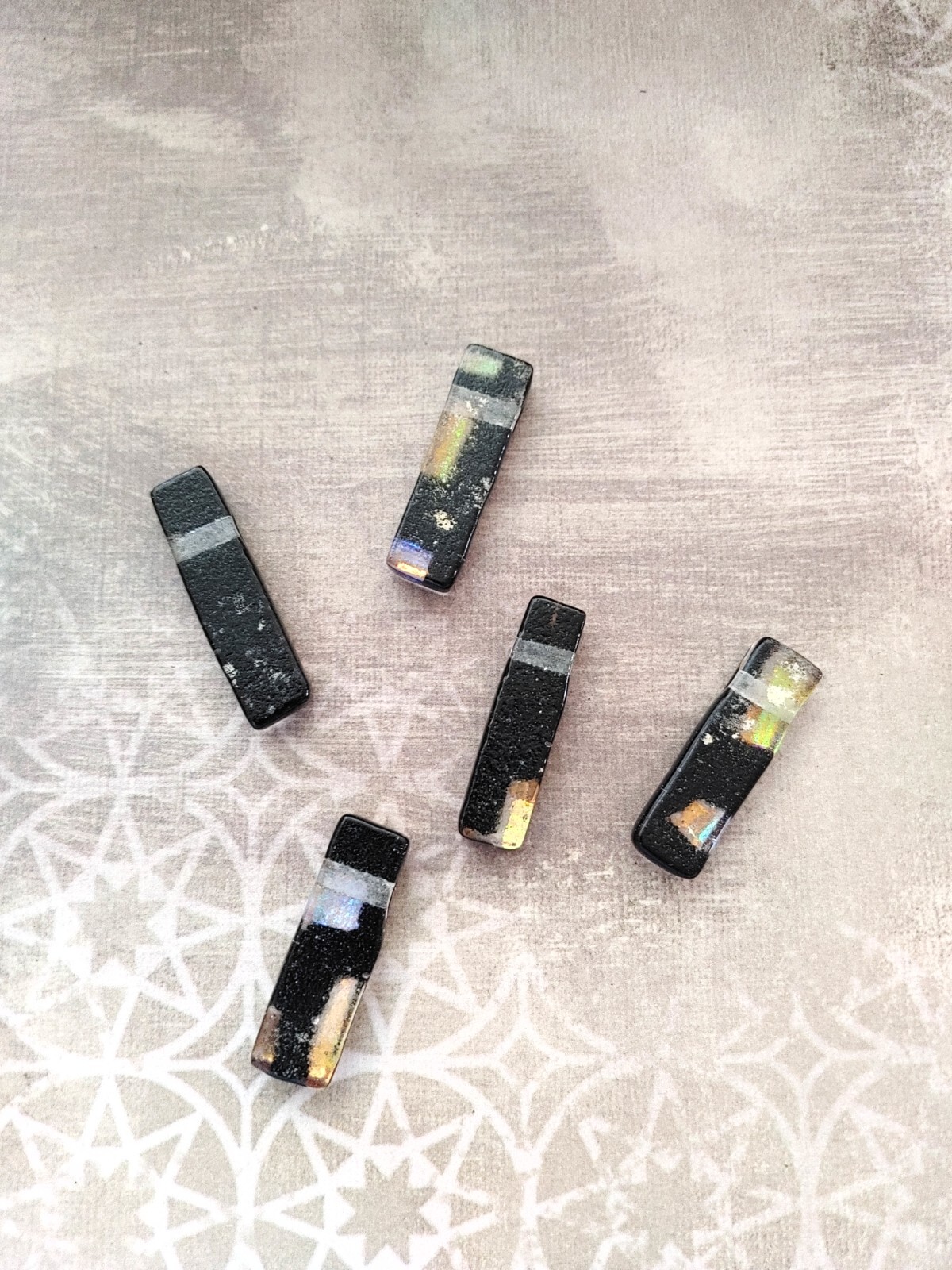 vintage SET 5 pendant beads dichroic art glass precious metal foil artisan