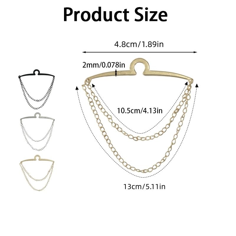 3 Pcs Tie Clips for Men, Tie Chain with Ring Clasps, Gold Silver Black Neckti…