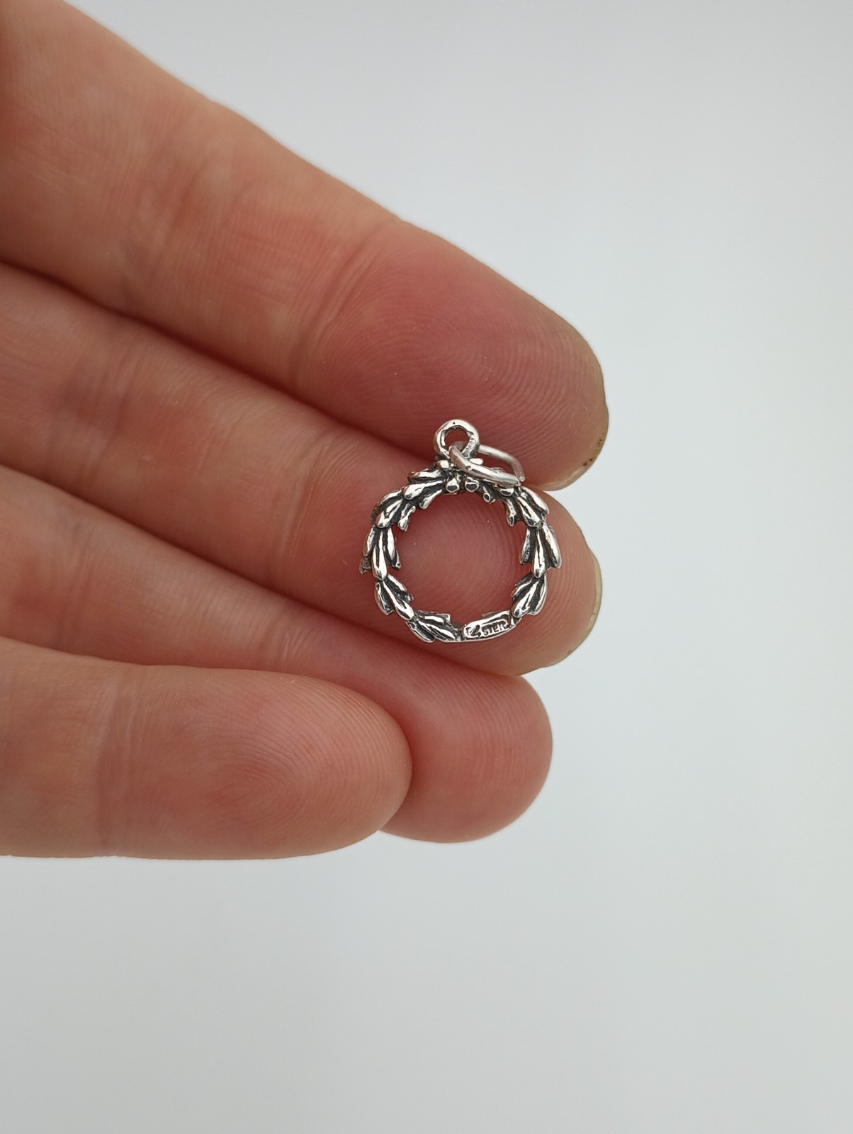 CHRISTMAS wreath Charm Pendant Decoration Garland 925 Sterling Silver 3D .925