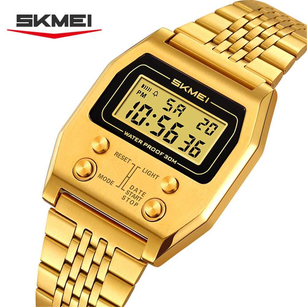 SKMEI Men Rectangle Watch Male Steel Wristwatch Boys Digital LED Display Watches