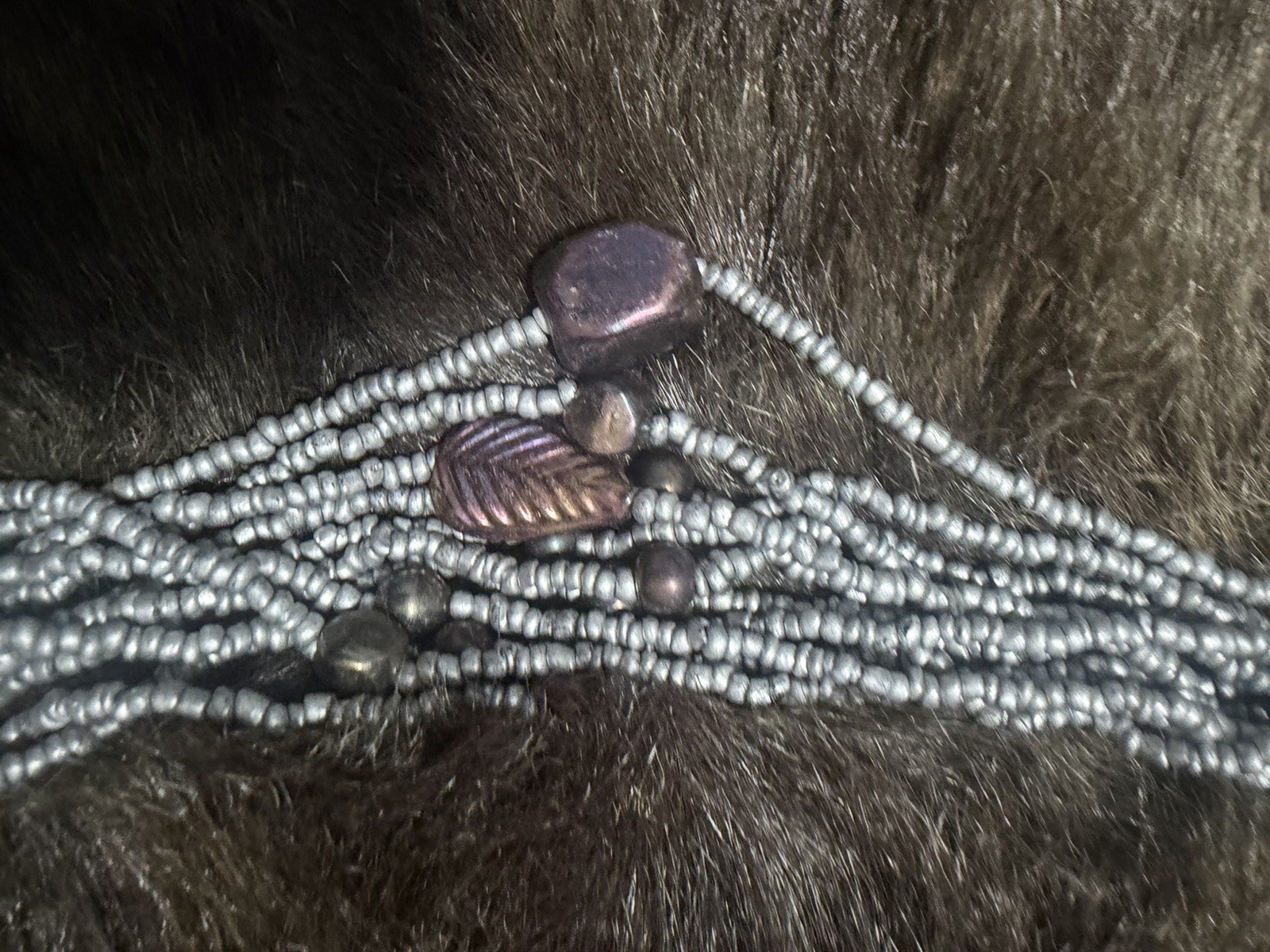 Multi-Strand Beaded Pearl & Hematite Necklace Ball/Bead Chain Silver Gray Hook