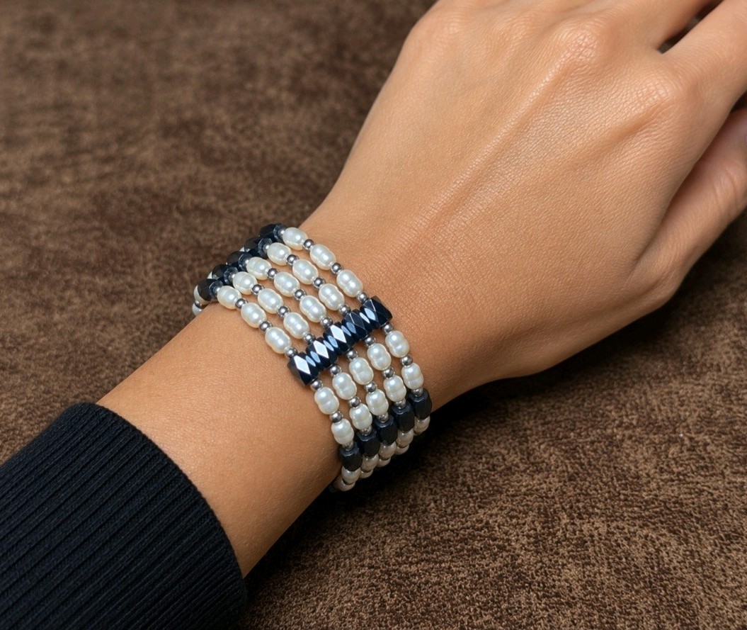 Vintage Magnetic Hematite & Freshwater Pearl Wrap Bracelet/Necklace/Anklet
