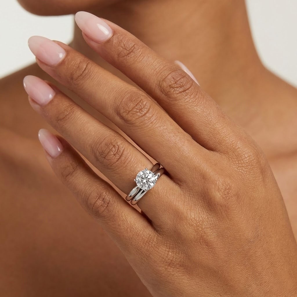 14K Gold Solitaire Engagement Ring Set 1.55 Carat Round Lab-Grown Diamond G VS1