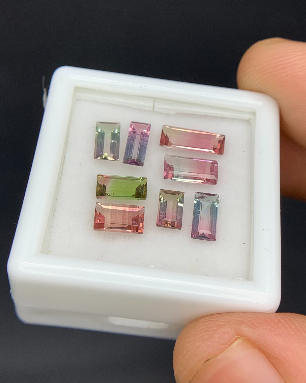Natural Bi Color Tourmaline Lot 2.91 Carat Mix Size Baguette Shape Faceted Gem