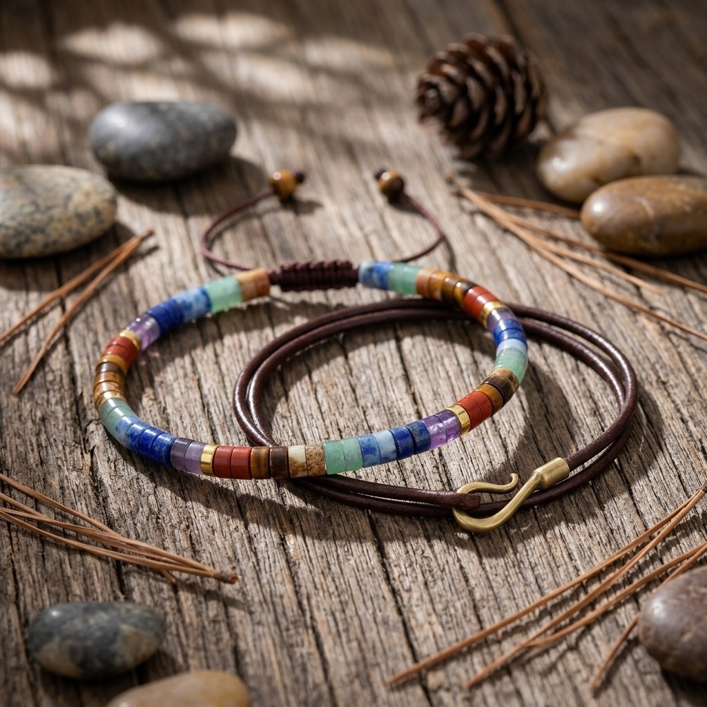 Natural 7 Chakra Bracelet Adjustable Macrame Healing Balancing Grounding Jewelry
