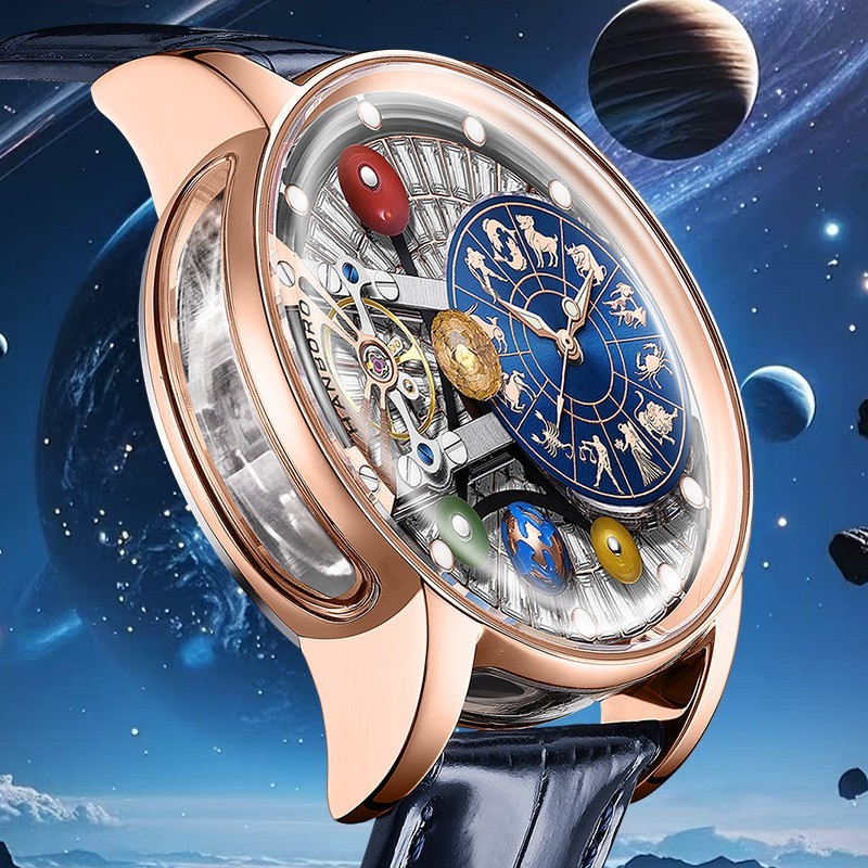 HANBORO Men Automatic Watch Mechanical Wristwatch Constellation Dial Luminous