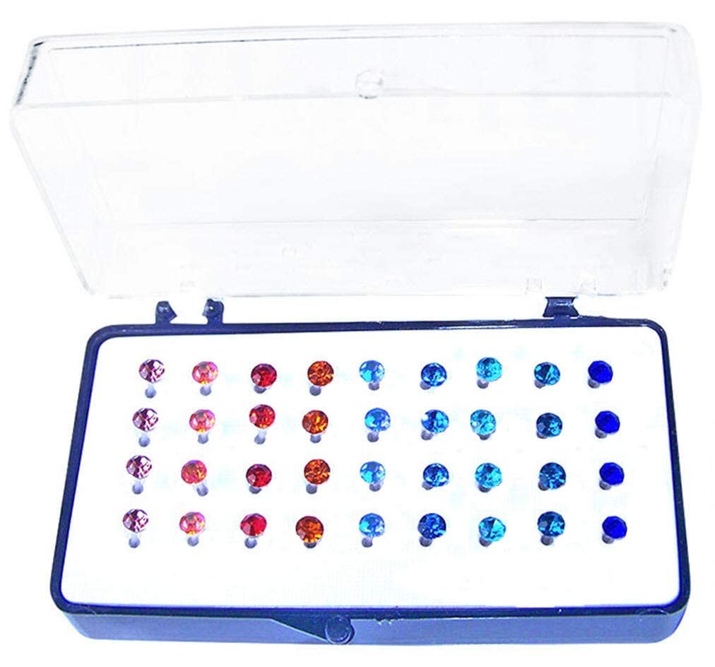 18 Pairs Multi Colors Clear Crystal Acrylic Nylon Plastic Posts Medical No Metal