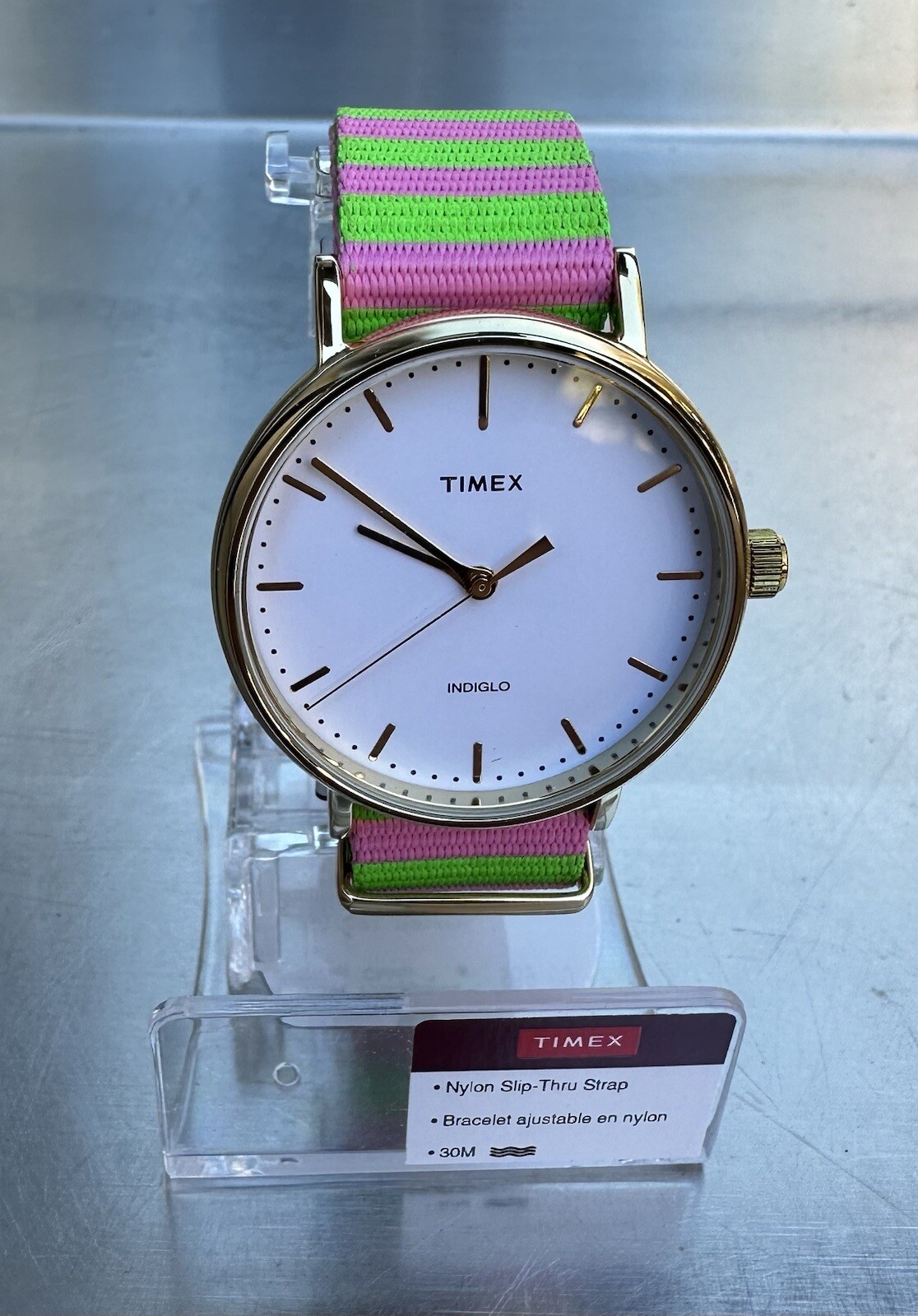 Timex TW2P91800 Women’s Fairfield Analog Gold-Tone Steel Watch Nylon Band New