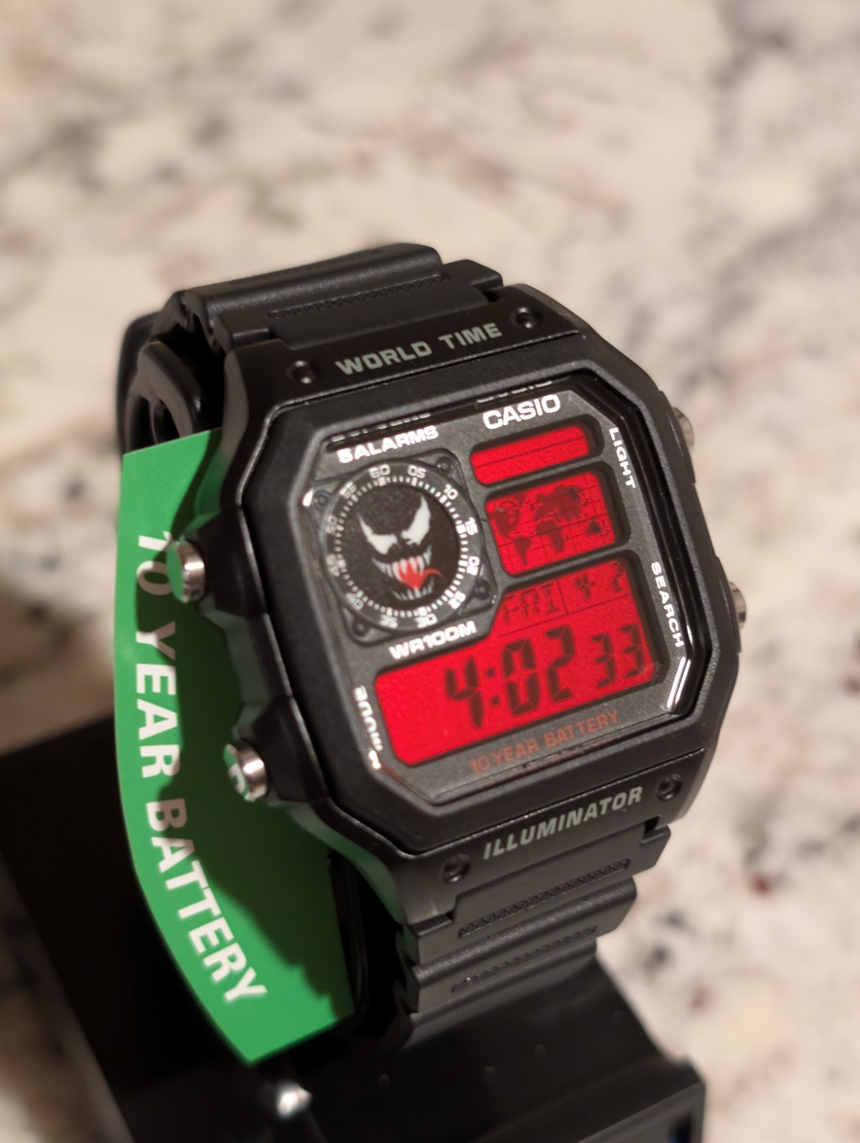 Spiderman Venom Theme Custom CASIO AE-1200 Black World Time Watch Mod